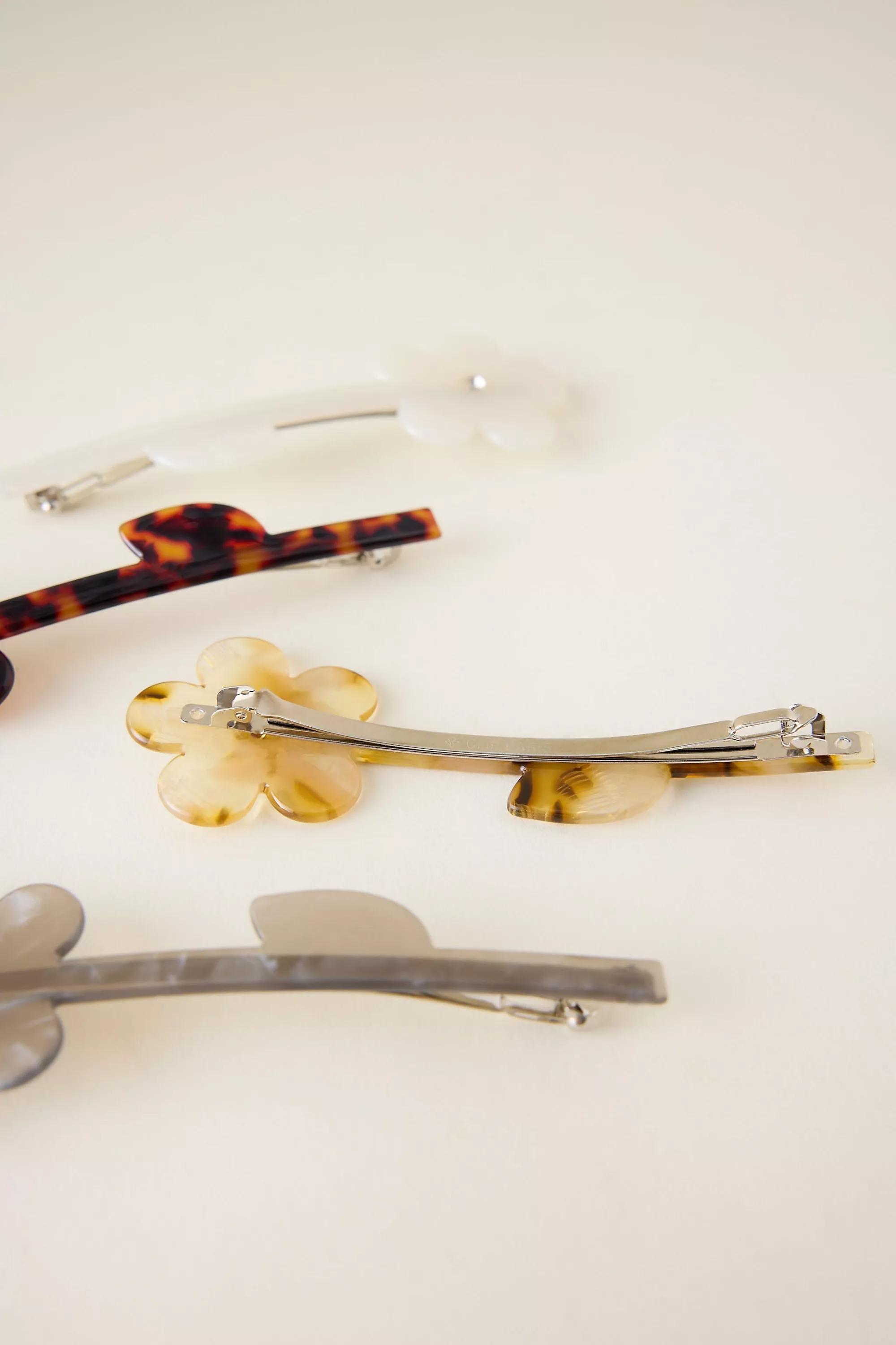 Flower Barrette Hair Clips, Set of 4, Beige, A501_0014, large image number 8