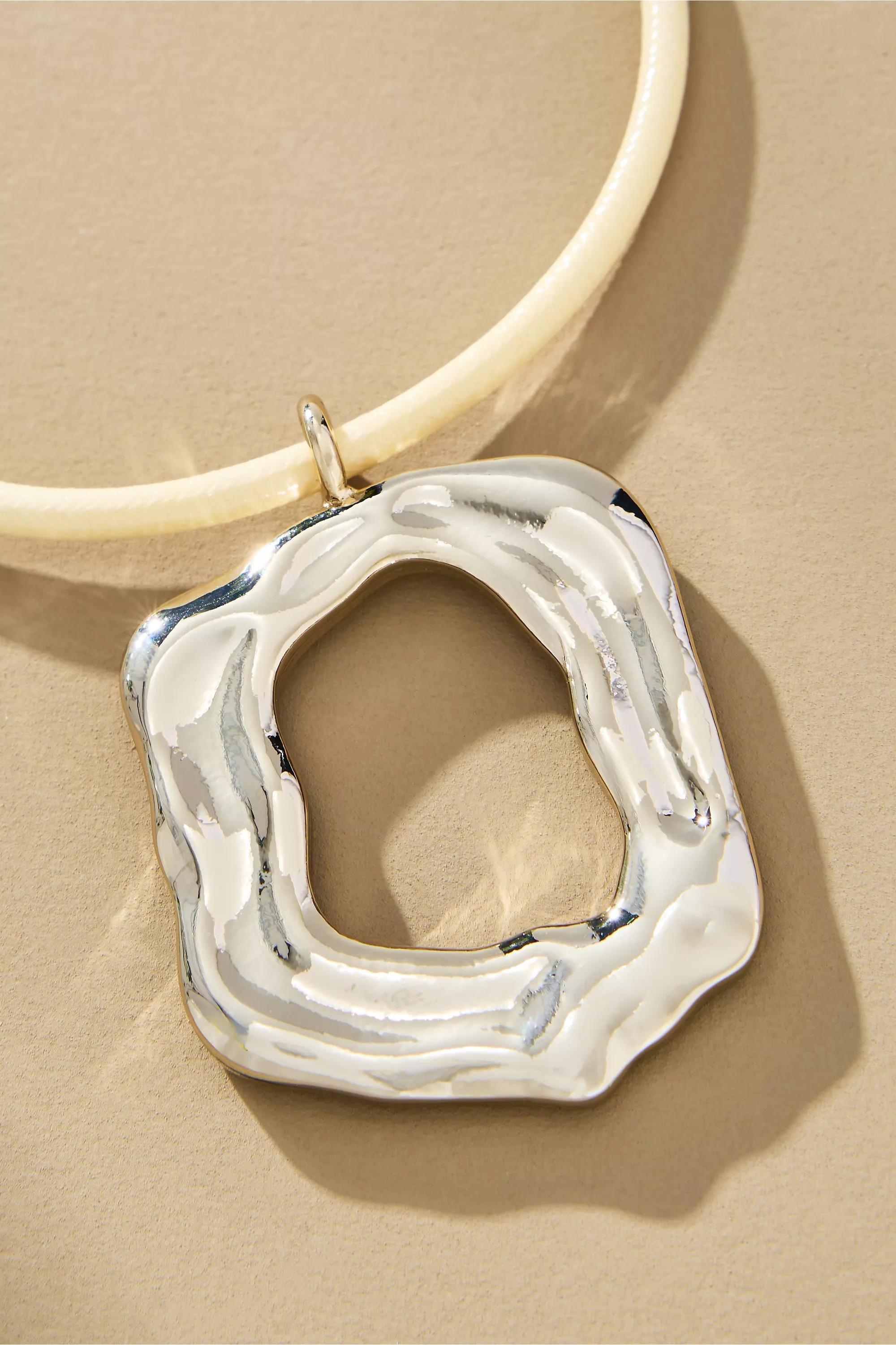 Round Pendant Cord Necklace, White, A501_0012, medium