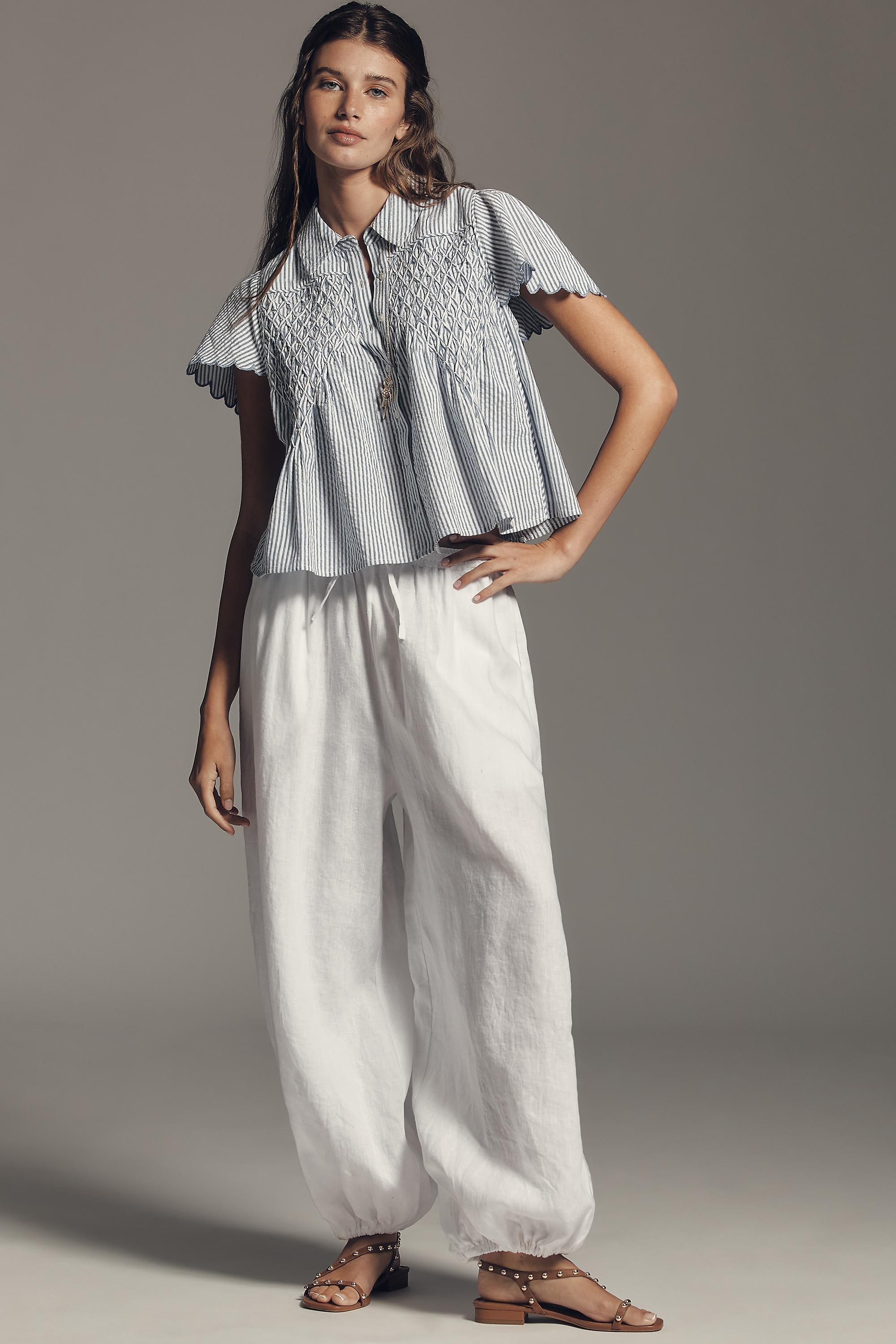 Blue Stripe Maeve Cotton Scalloped Swing Top, A501_0546, large image number 3