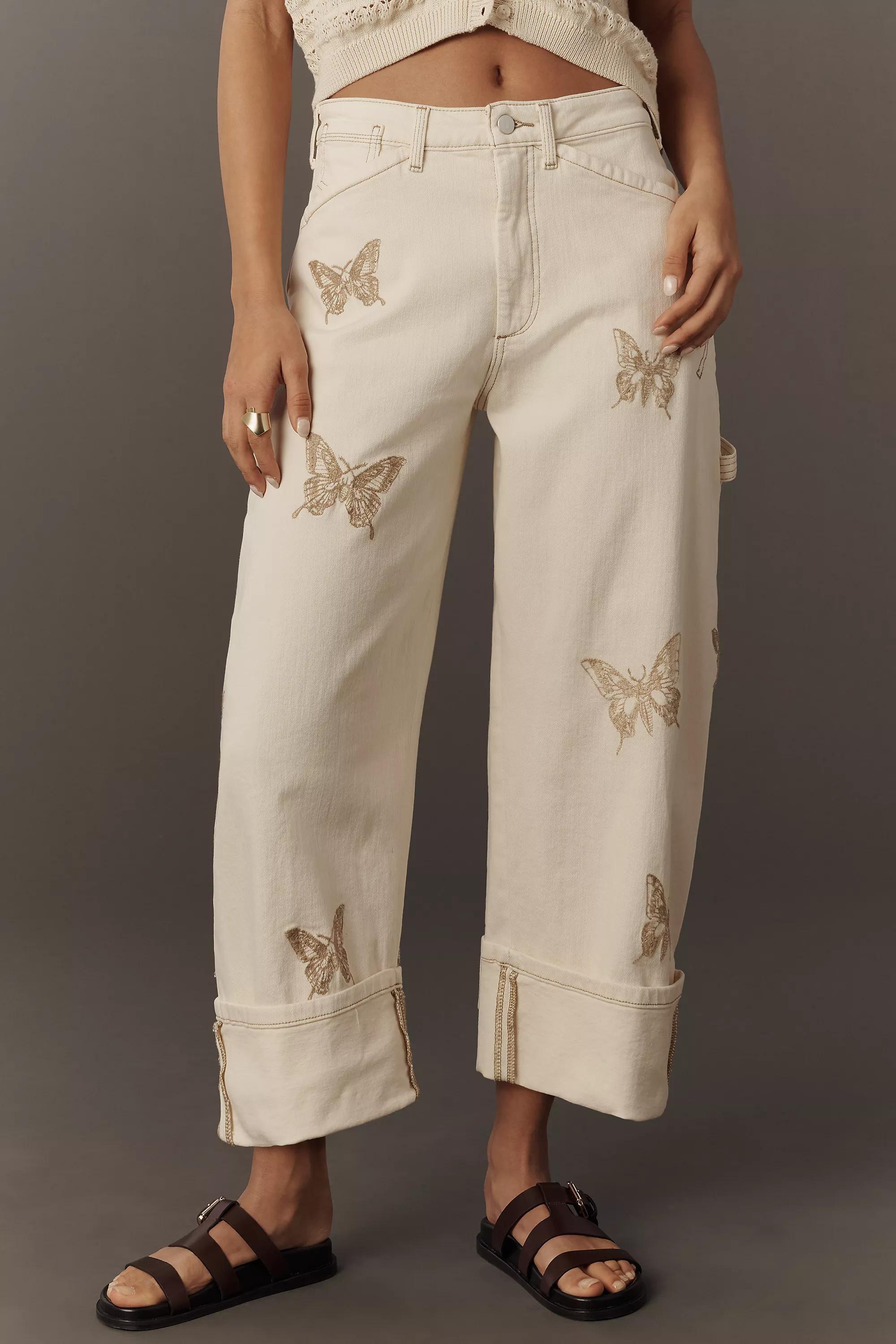 The Kayden Butterfly High-Rise Barrel Jeans By Pilcro, Beige, Cream, large image number 2