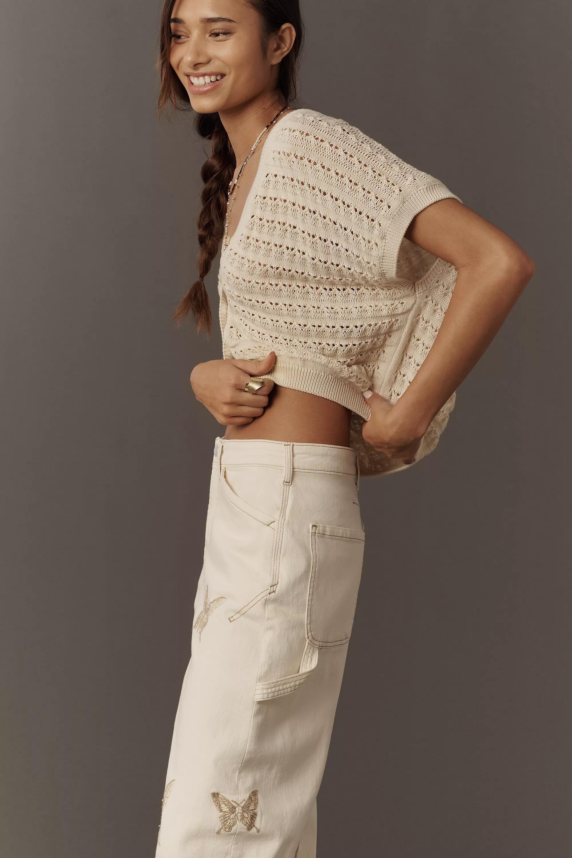 The Kayden Butterfly High-Rise Barrel Jeans By Pilcro, Beige, Cream, large image number 3