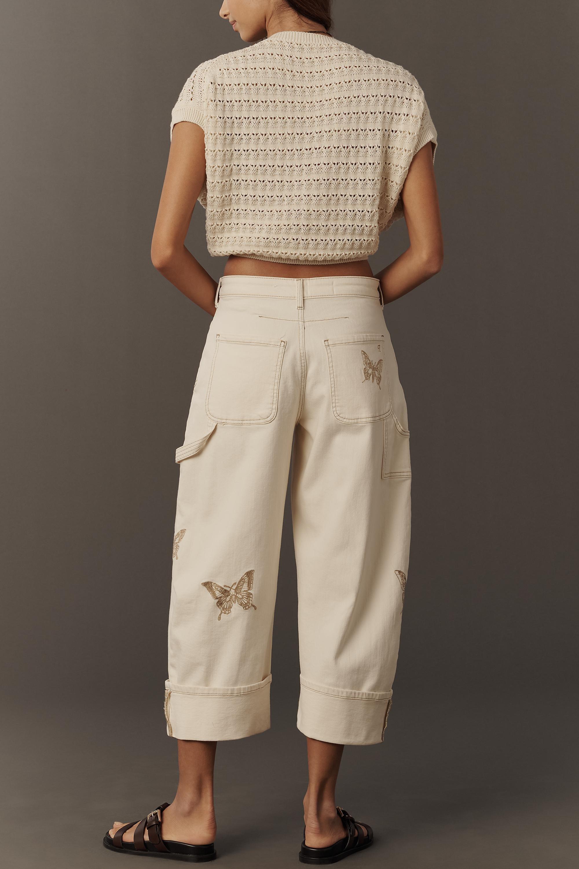 The Kayden Butterfly High-Rise Barrel Jeans By Pilcro, Beige, Cream, large image number 4