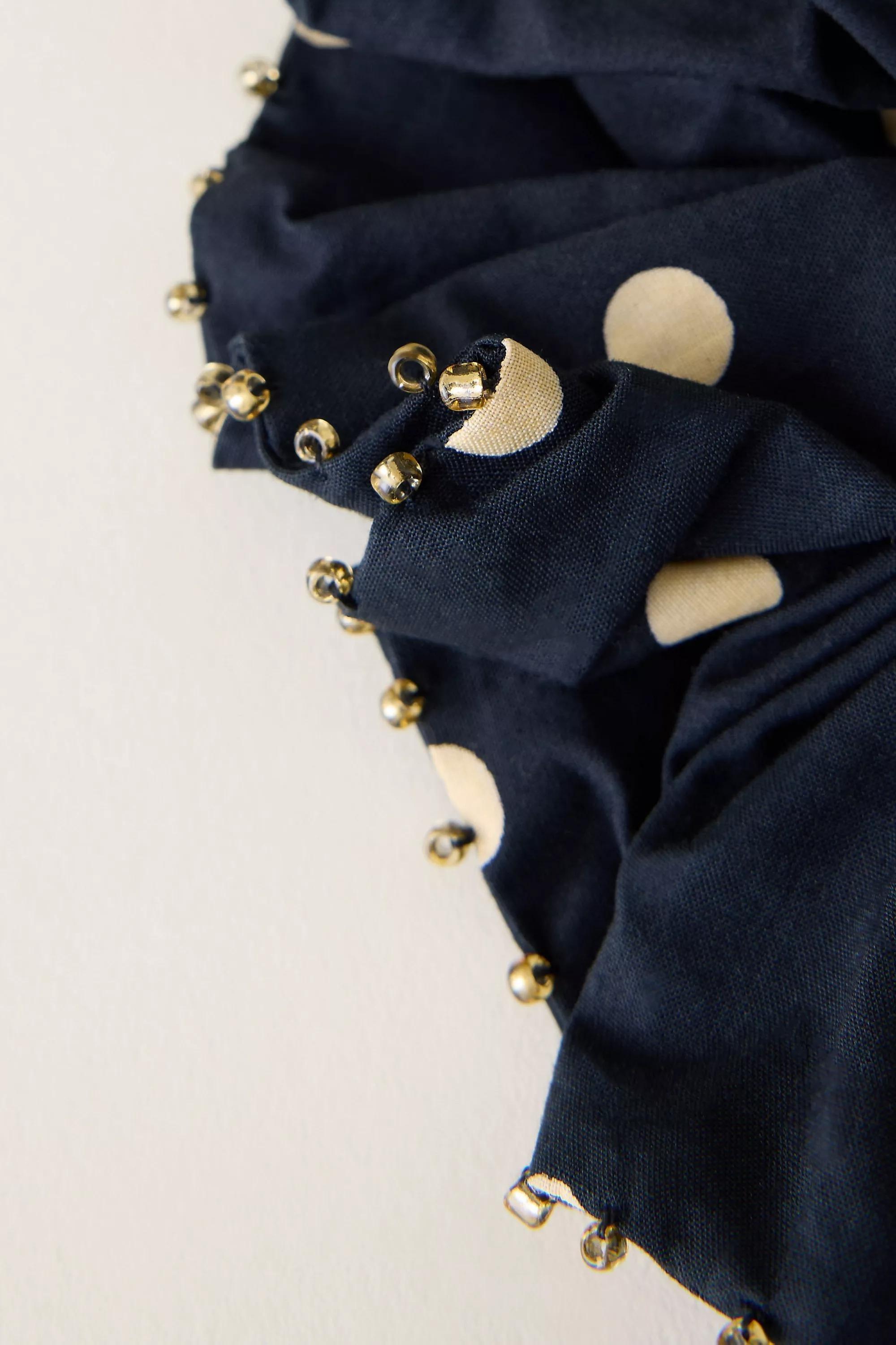 Beaded Polka Dot Scrunchie, Black, A501_0009, medium