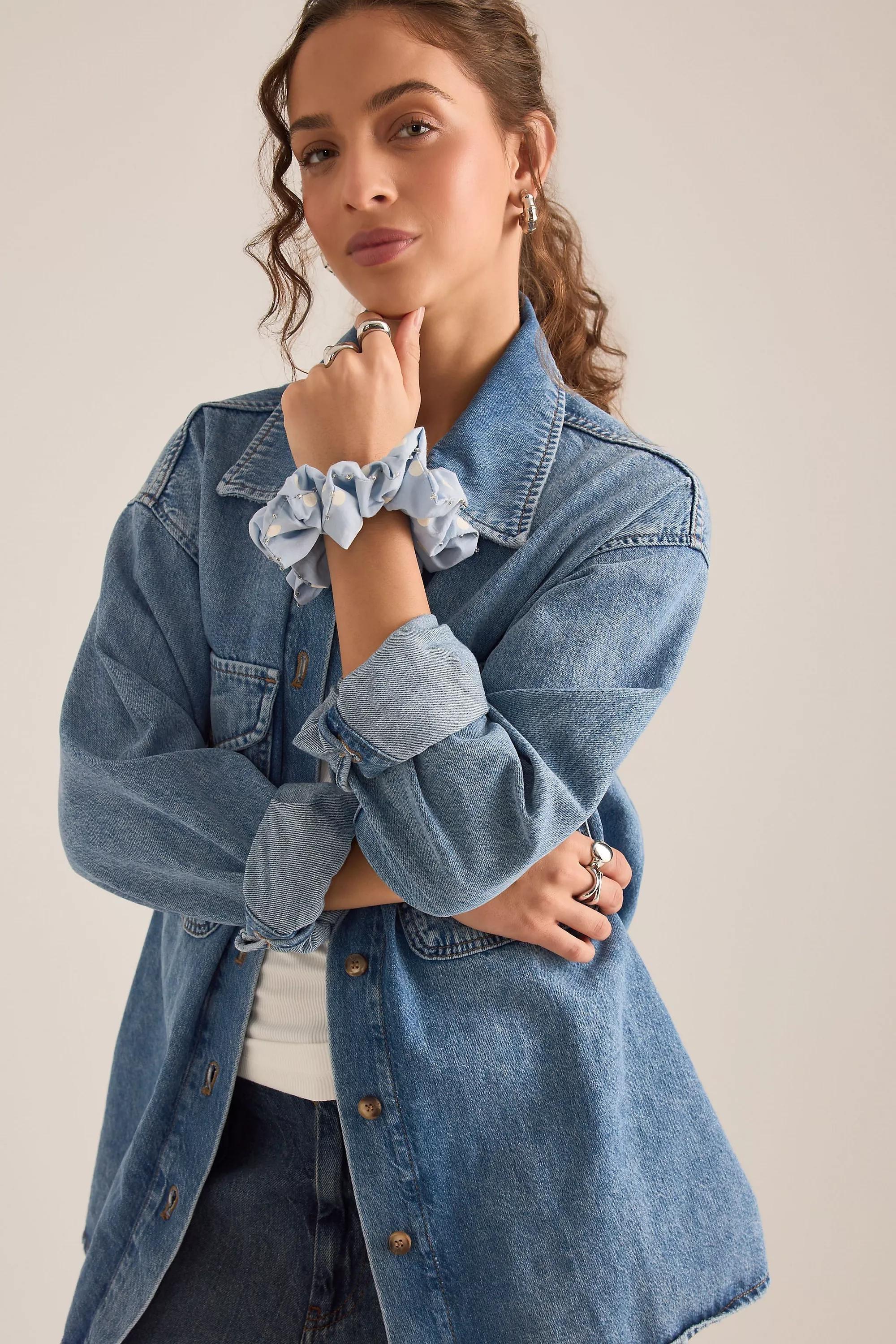 Beaded Polka Dot Scrunchie, Blue, A501_0410, large image number 0