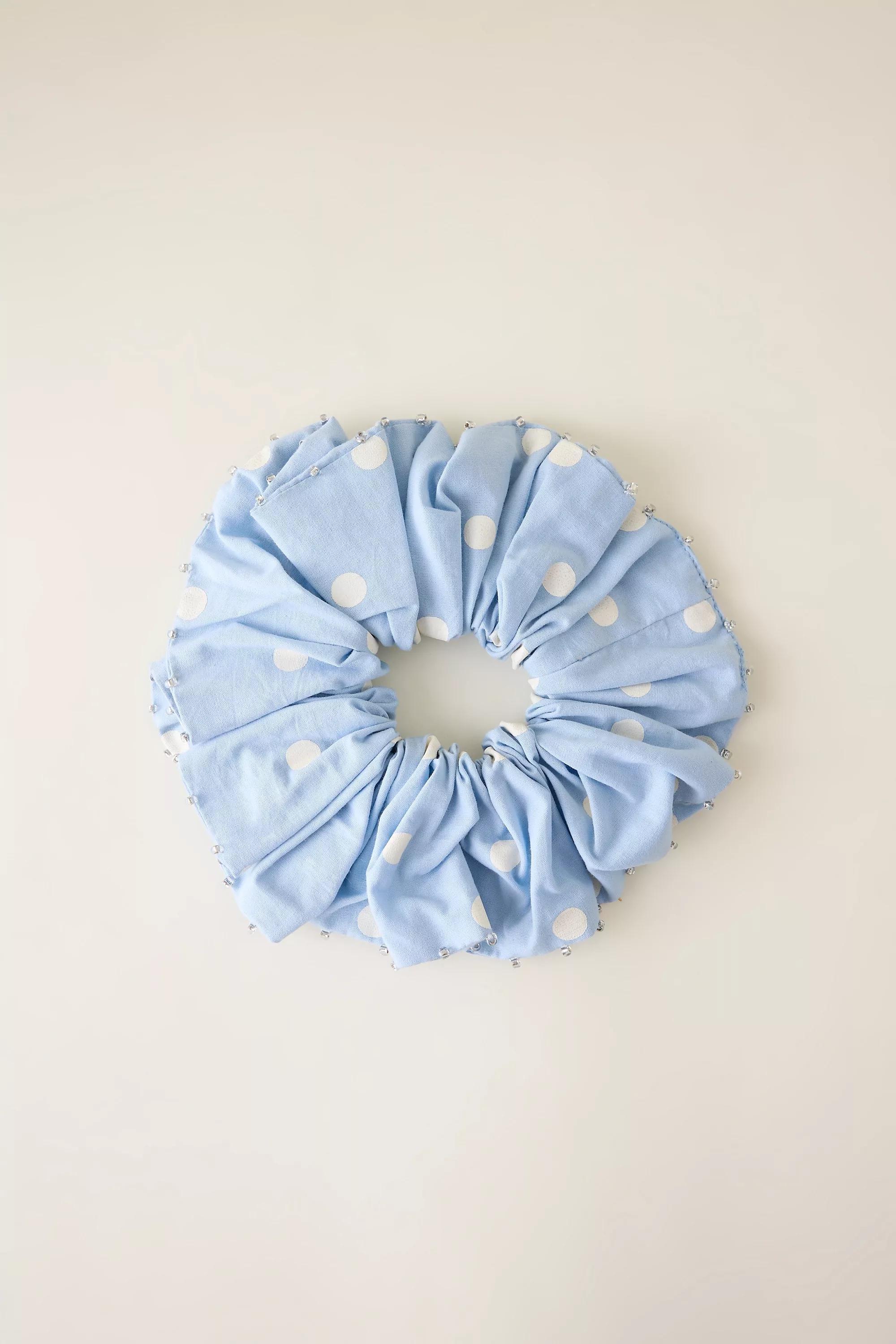 Beaded Polka Dot Scrunchie, Blue, A501_0410, large image number 1