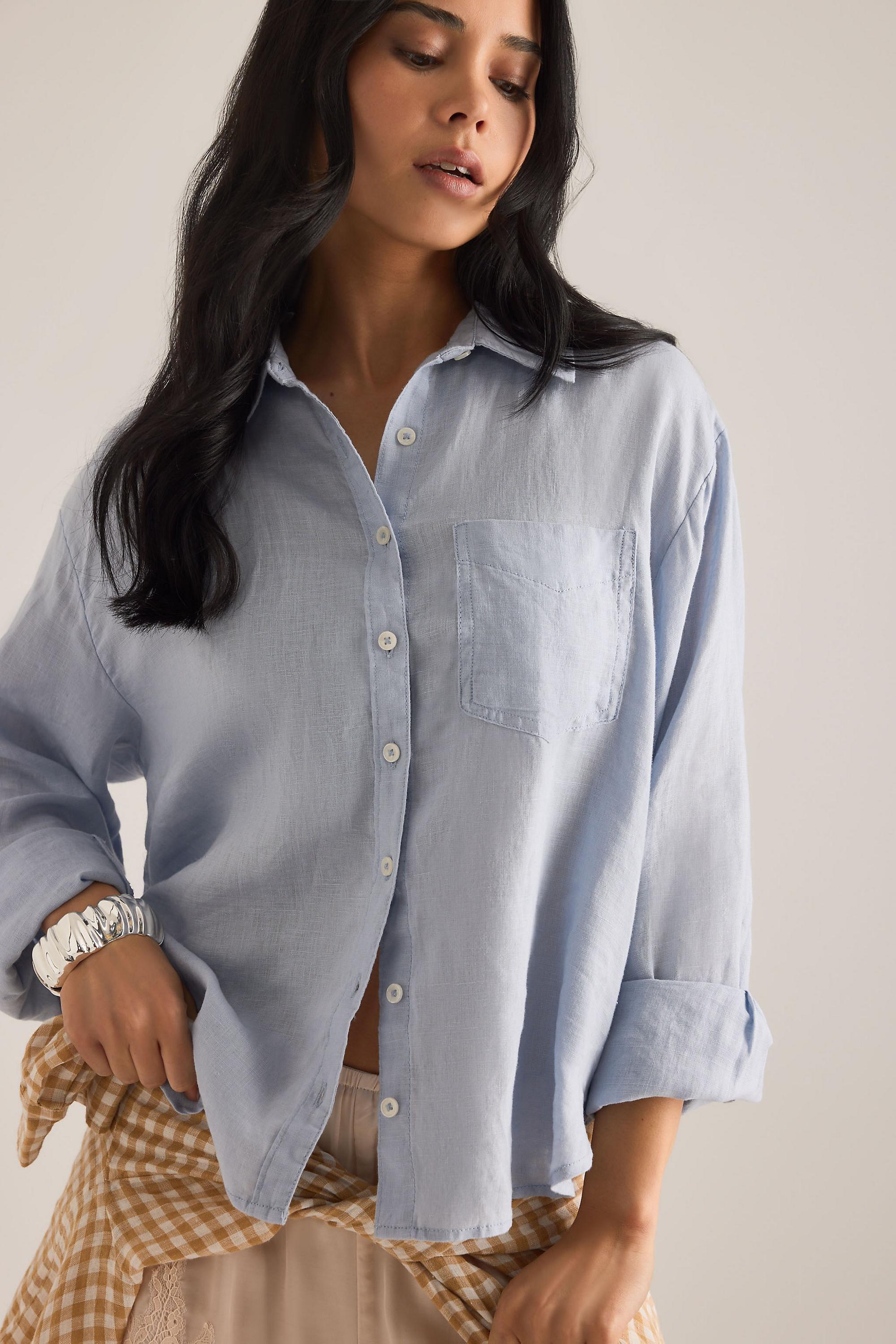 By Maeve The Shrunken Bennet Linen Button-Down Shirt, Blue, A501_0048, large image number 1