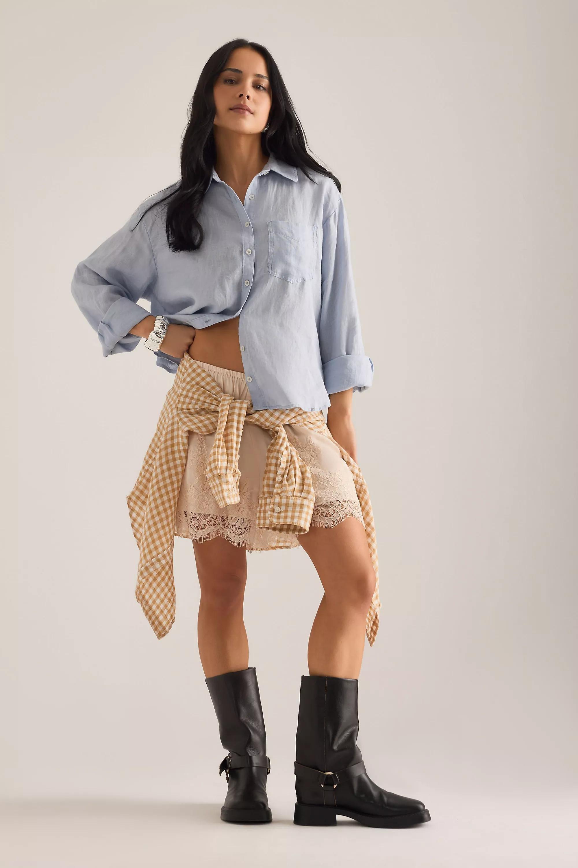 By Maeve The Shrunken Bennet Linen Button-Down Shirt, Blue, A501_0048, large image number 4
