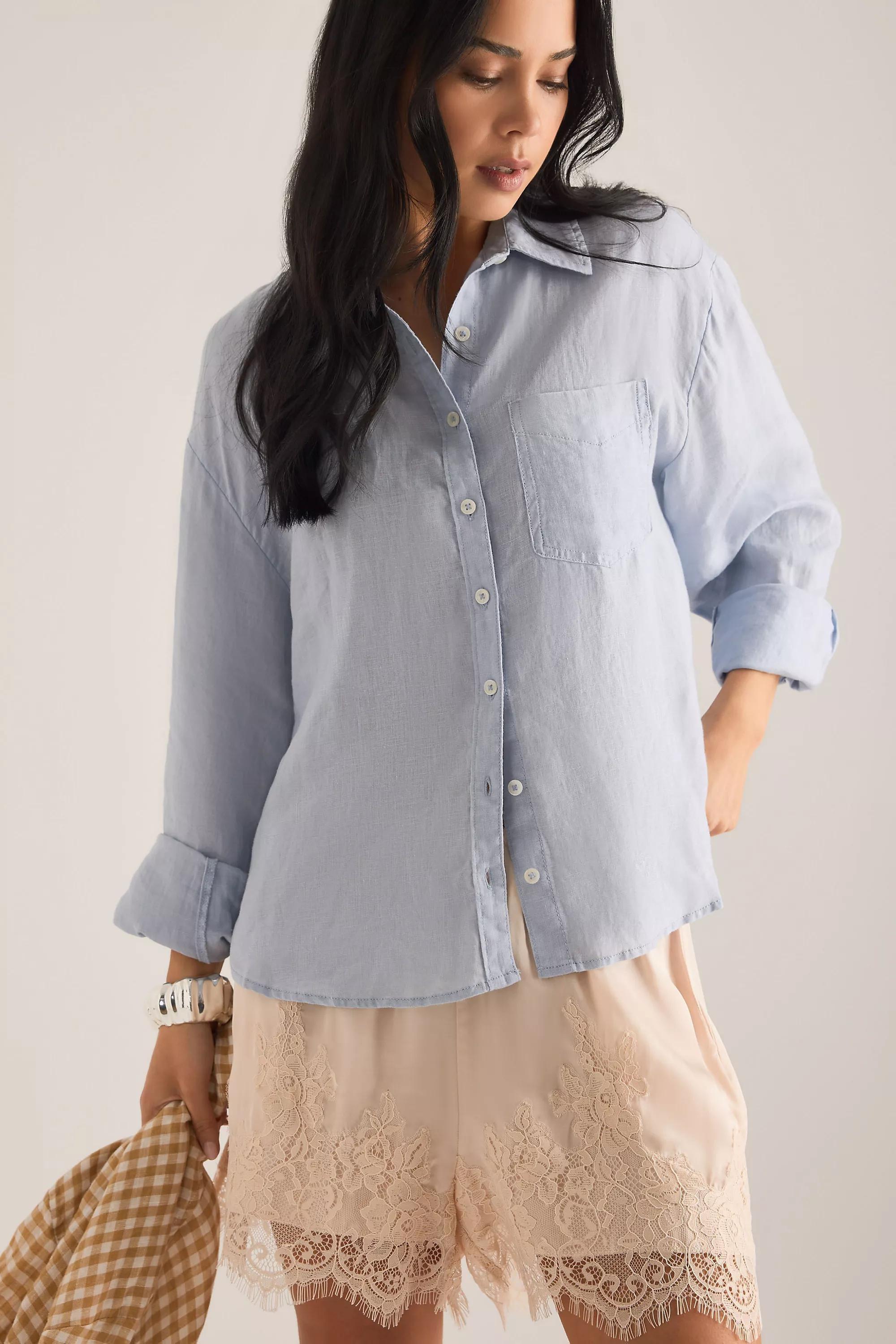 By Maeve The Shrunken Bennet Linen Button-Down Shirt, Blue, A501_0048, large image number 5