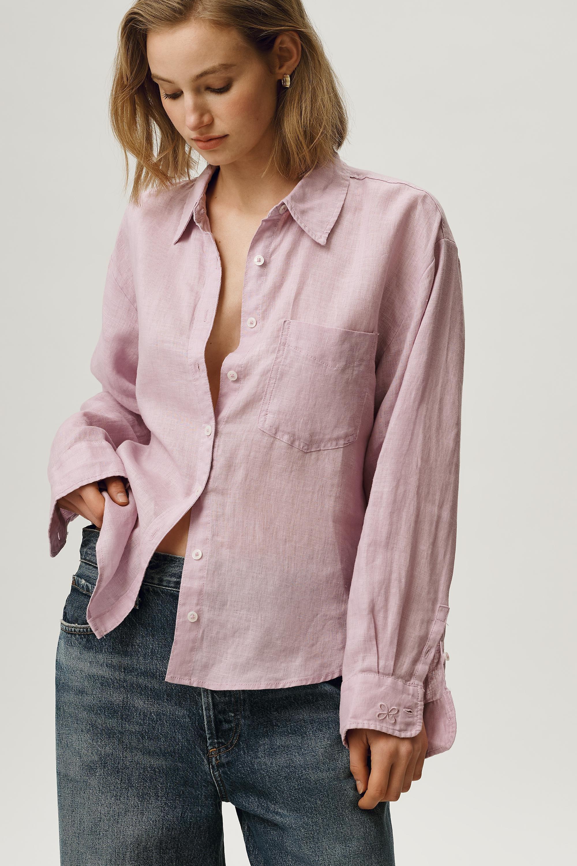 By Maeve The Shrunken Bennet Linen Button-Down Shirt, Pink, A501_0055, large image number 0