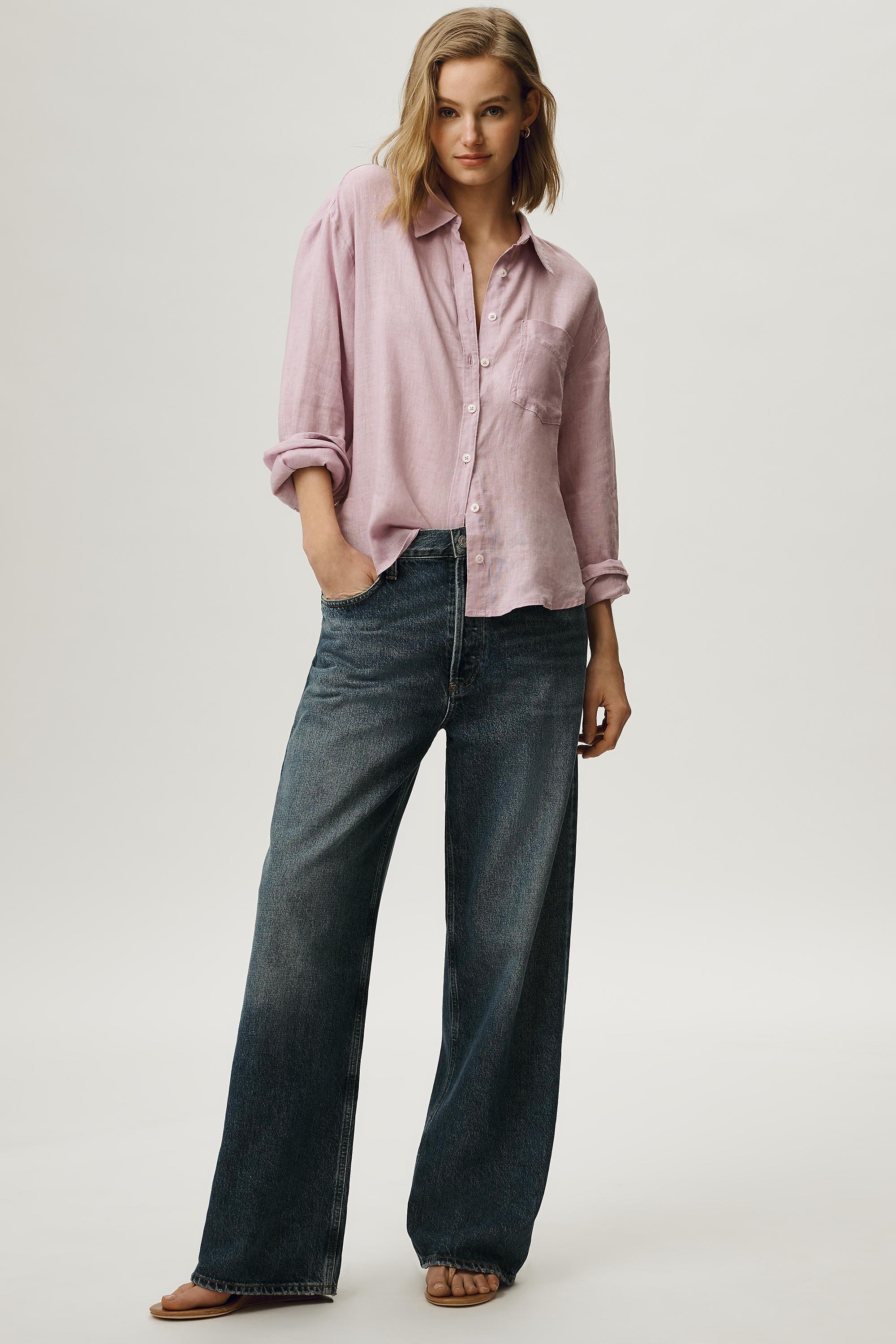 By Maeve The Shrunken Bennet Linen Button-Down Shirt, Pink, A501_0055, large image number 1