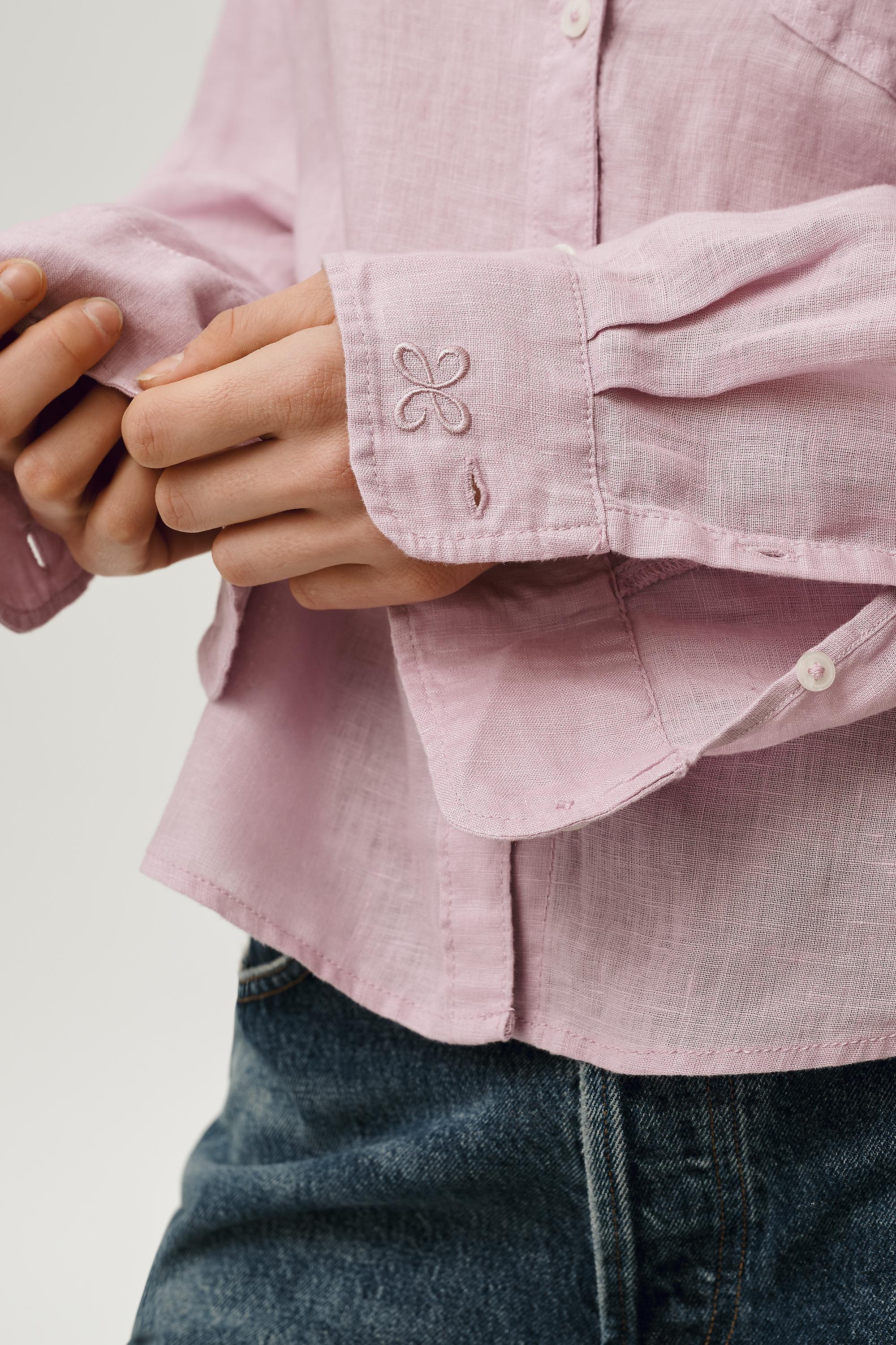 By Maeve The Shrunken Bennet Linen Button-Down Shirt, Pink, A501_0055, large image number 3