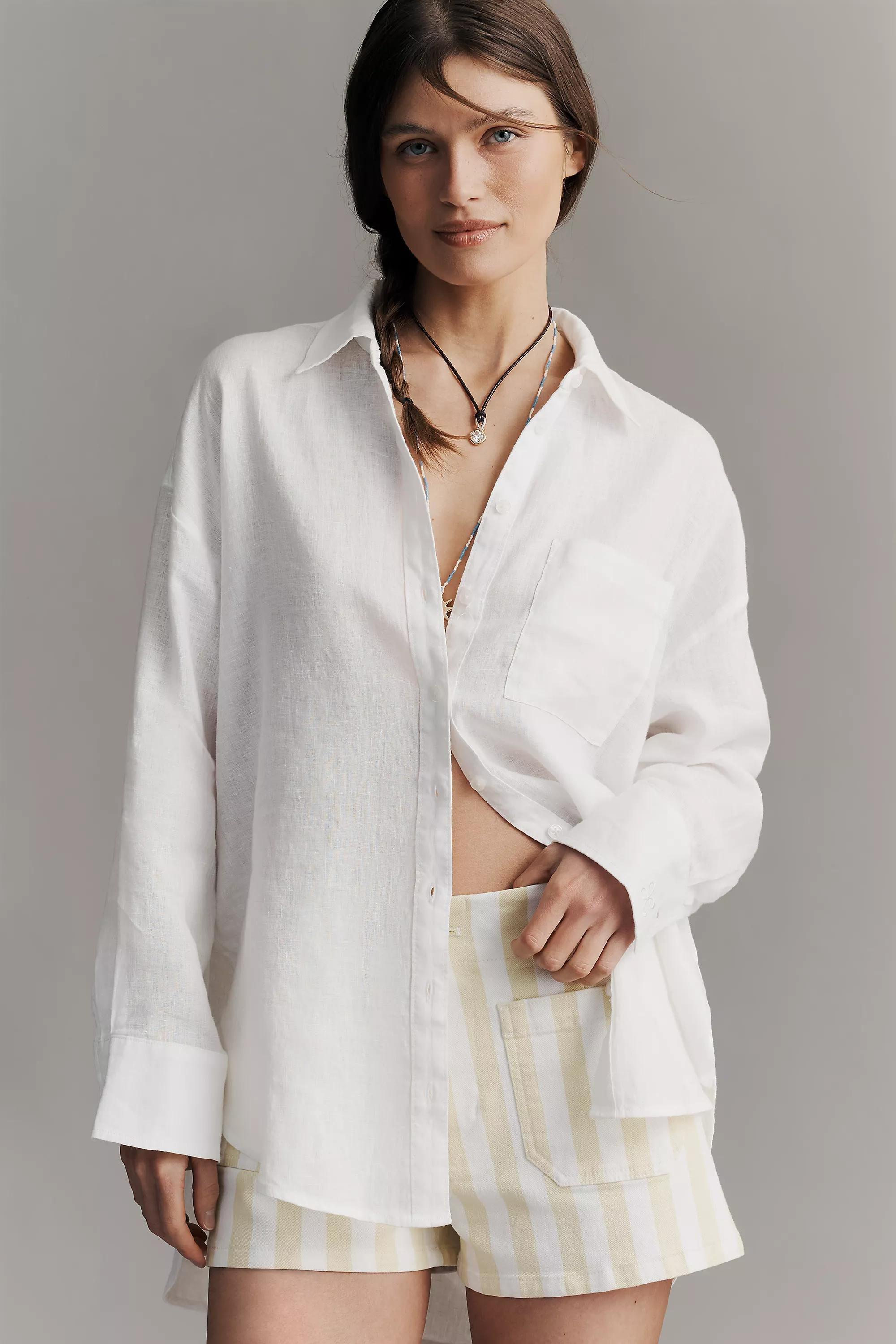 The Bennet Linen Button-Down Shirt , White, A501_0010, large image number 0