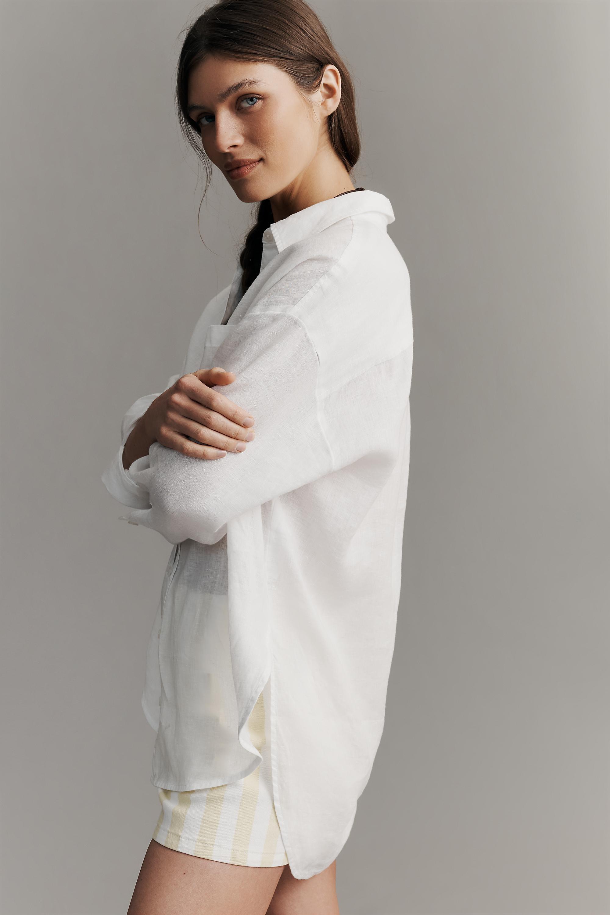 The Bennet Linen Button-Down Shirt , White, A501_0010, large image number 3