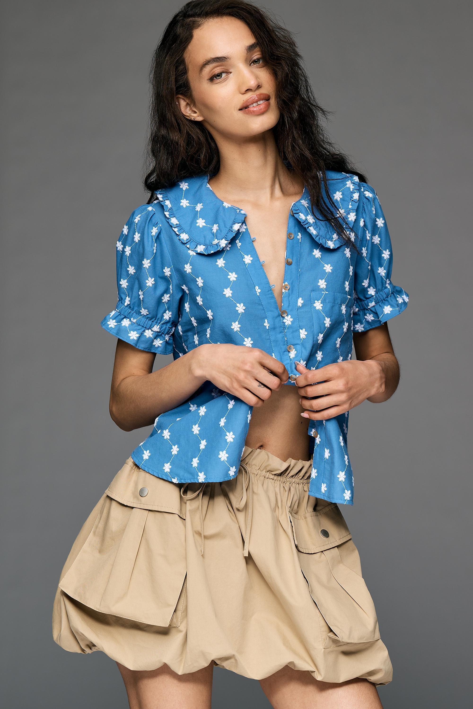 The Keira Embroidered Blouse By Pilcro, Blue, A501_0040, large image number 0
