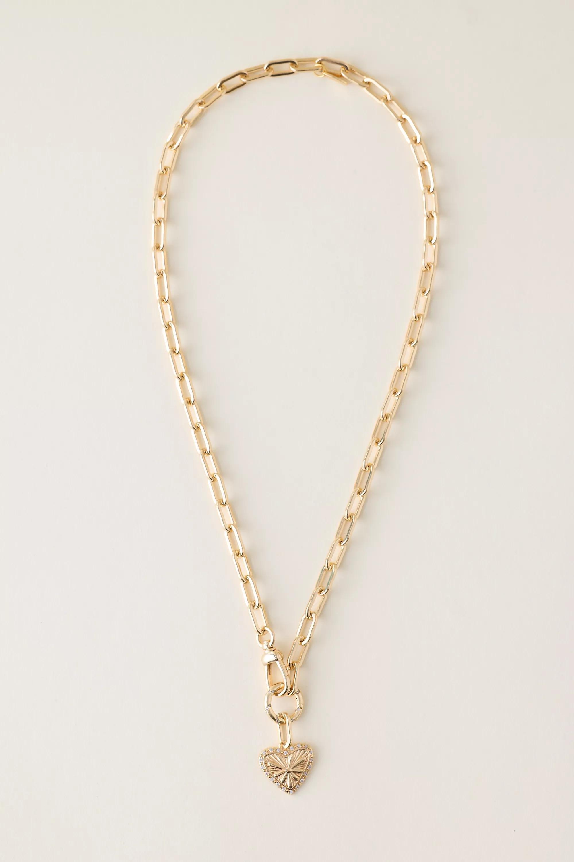 Chunky Chain Heart Necklace, Gold, A501_0070, large image number 0