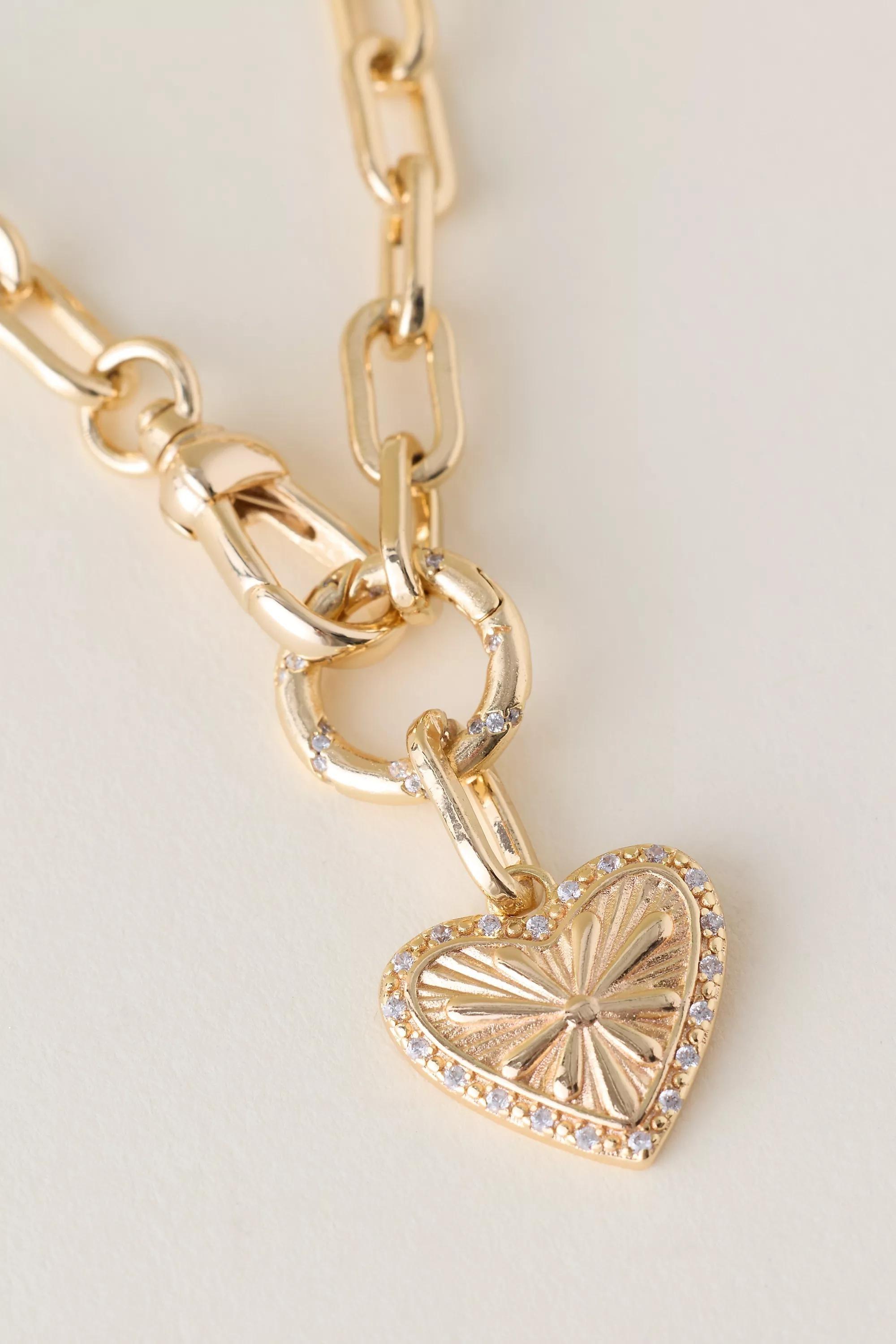 Chunky Chain Heart Necklace, Gold, A501_0070, large image number 1