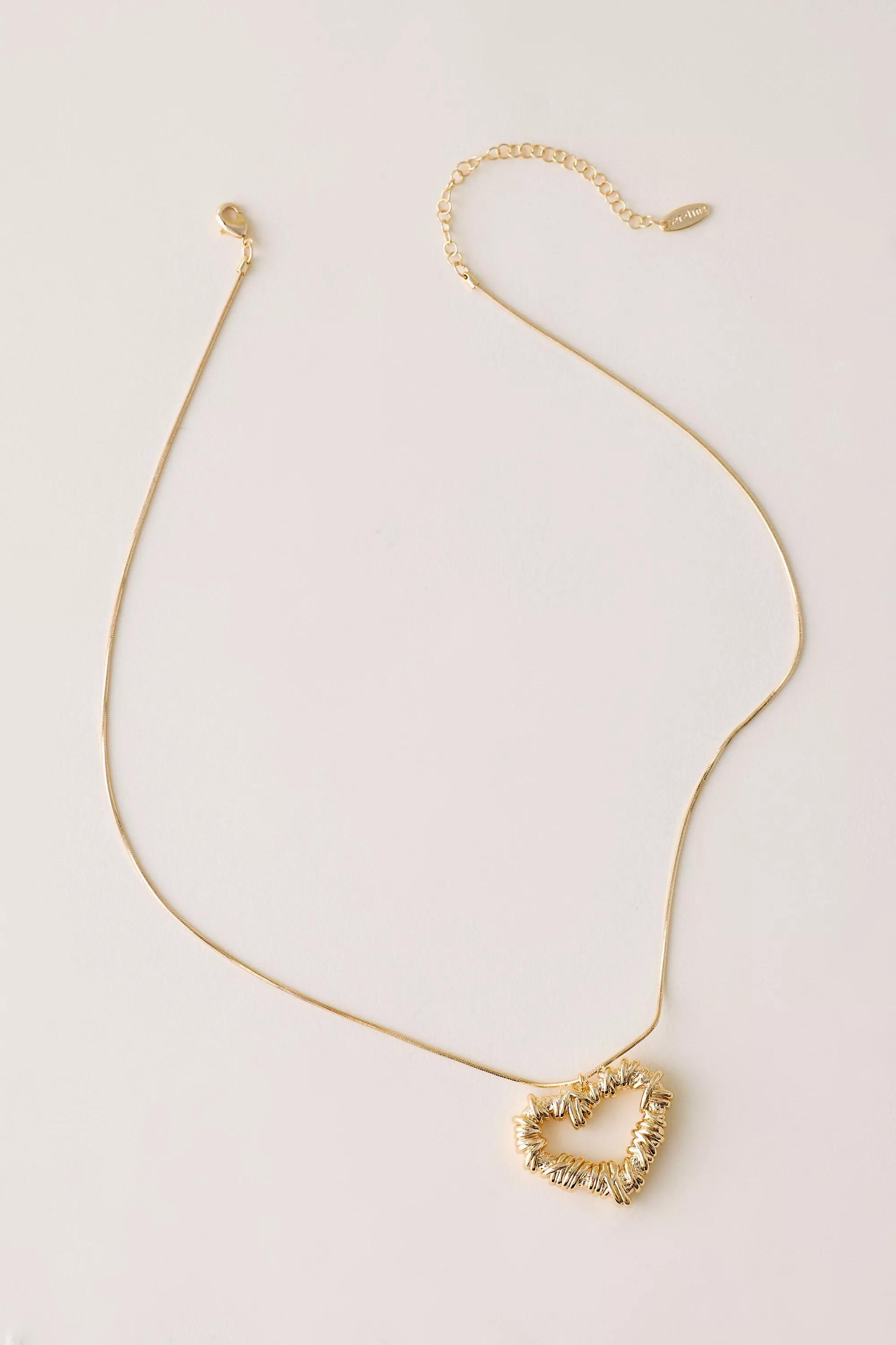 Textured Heart Pendant Necklace, Gold, Gold, large image number 0