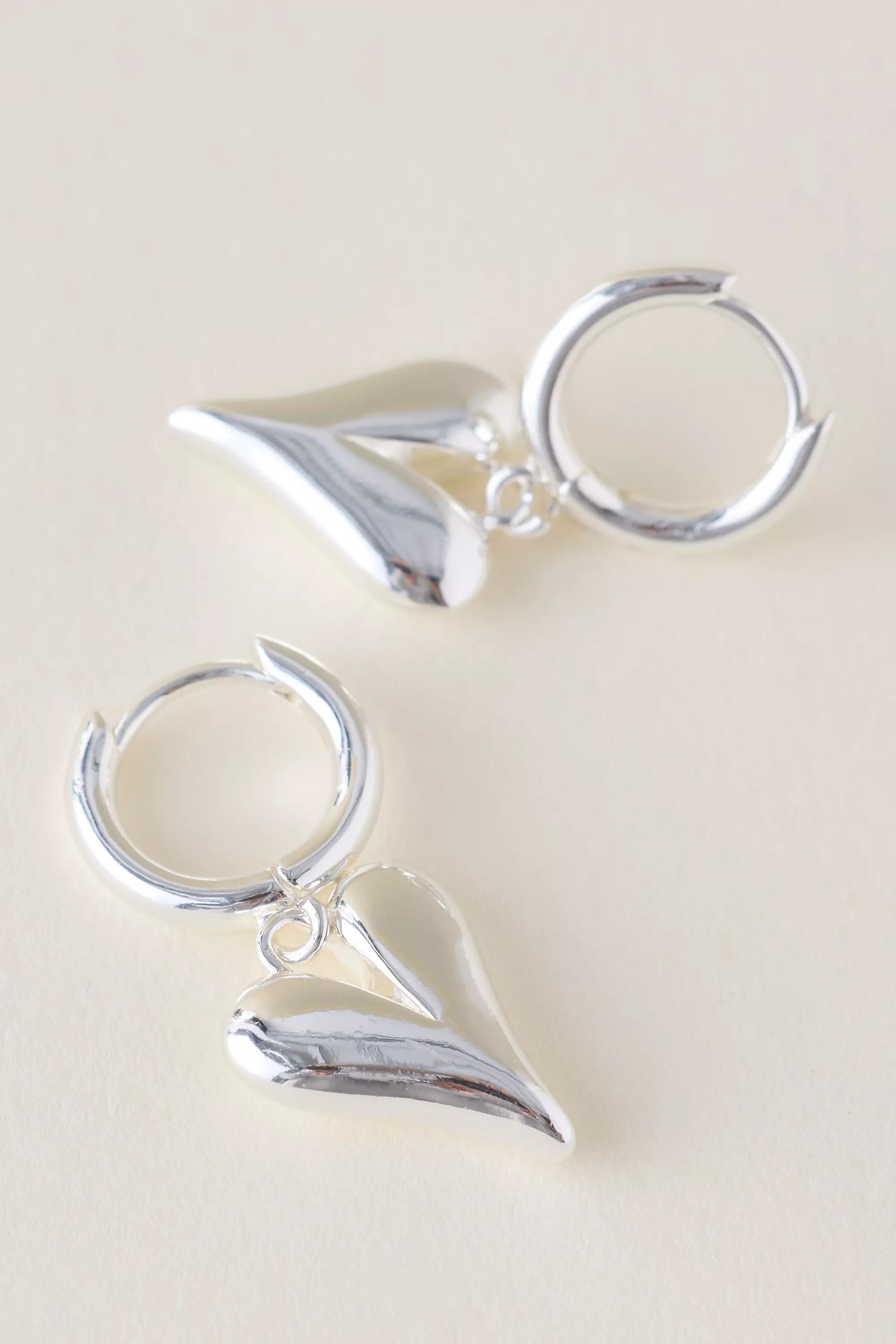 Puffy Heart Huggie Hoop Earrings, Silver, A501_0007, large image number 0