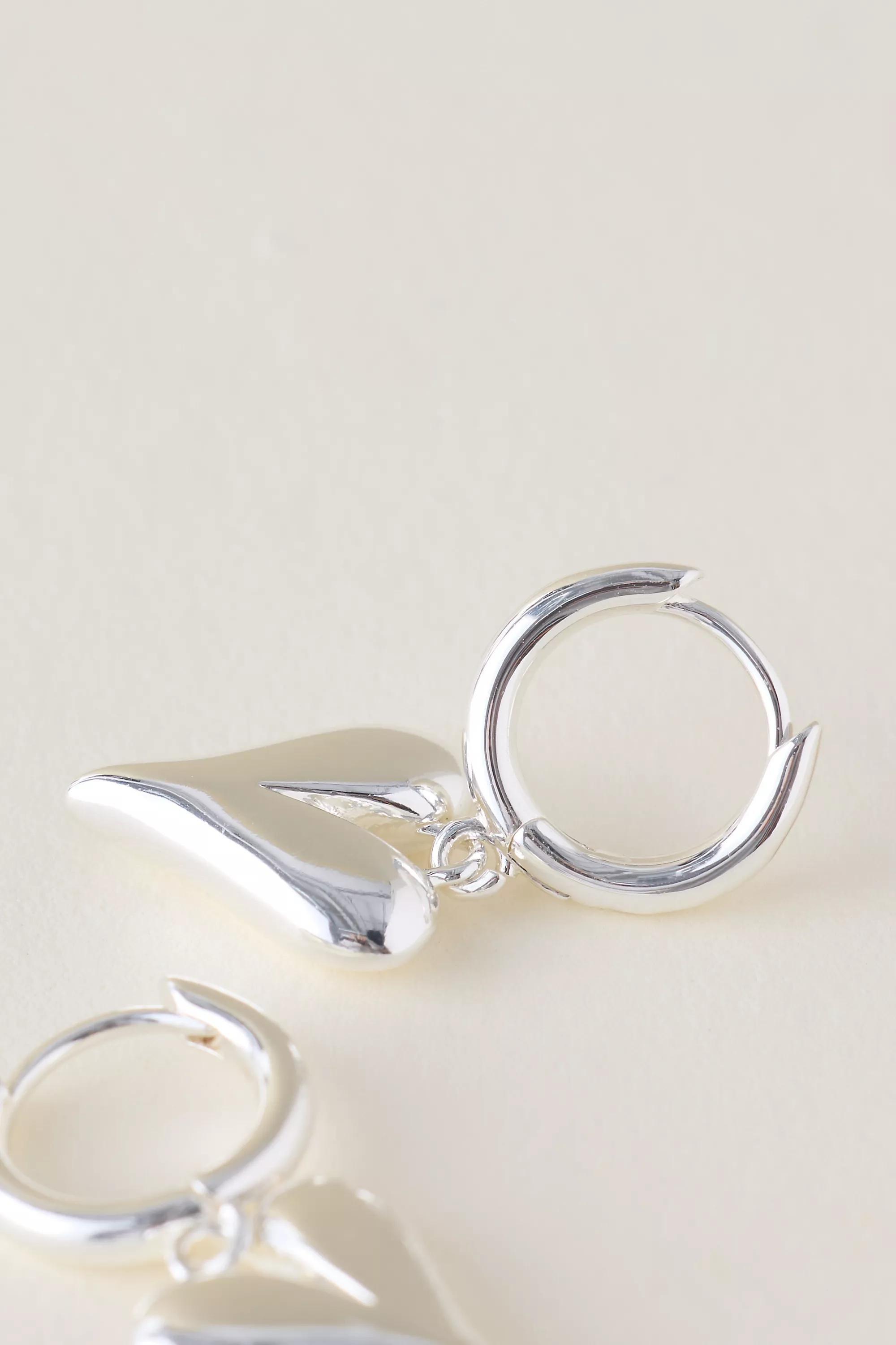 Puffy Heart Huggie Hoop Earrings, Silver, A501_0007, large image number 2