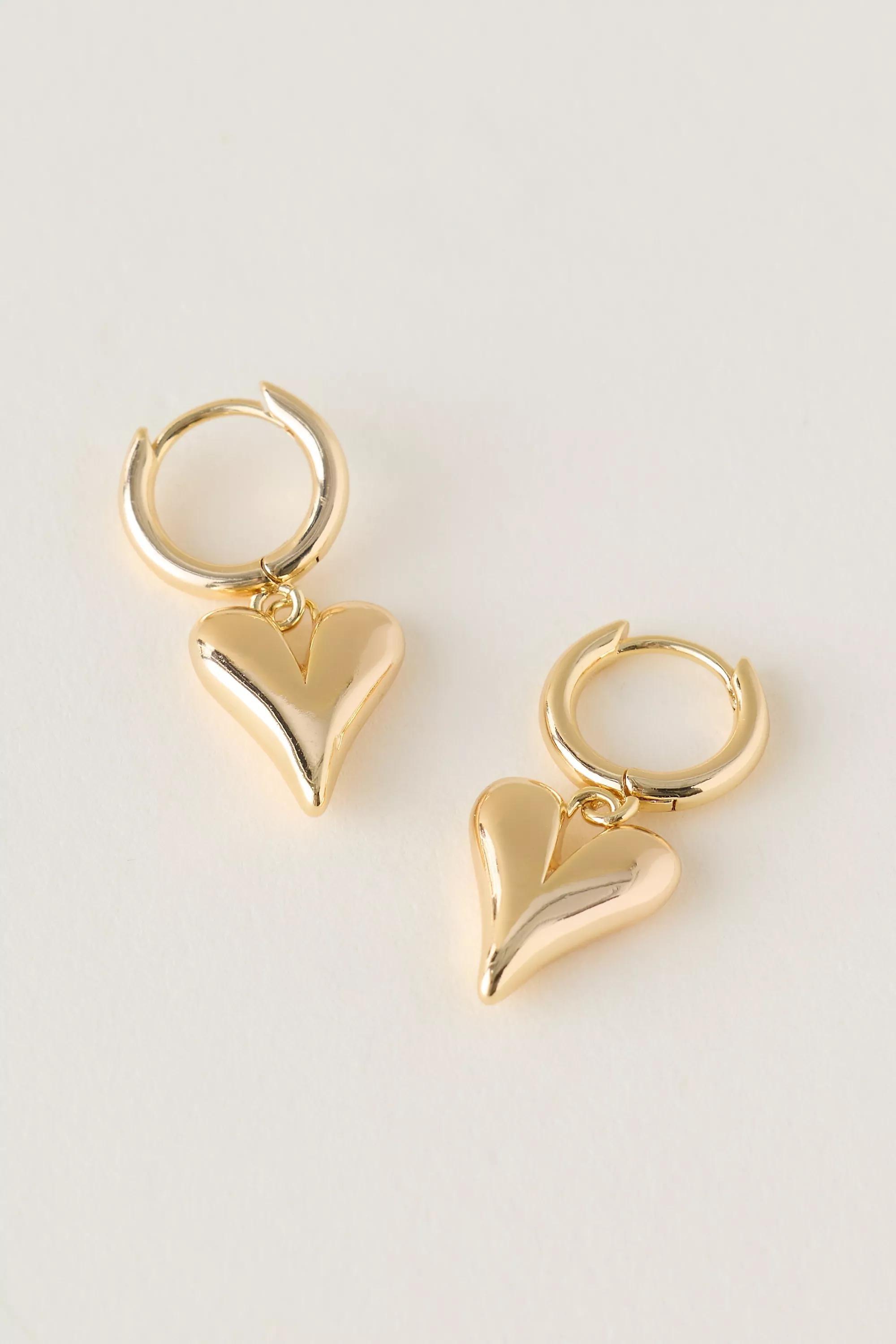 Puffy Heart Huggie Hoop Earrings, Gold, A501_0070, large image number 1