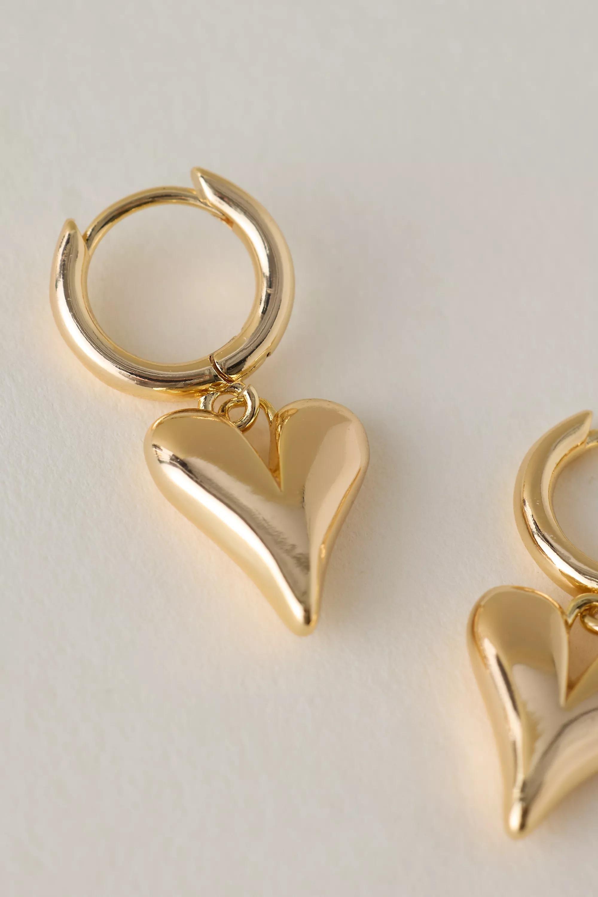 Puffy Heart Huggie Hoop Earrings, Gold, A501_0070, large image number 2