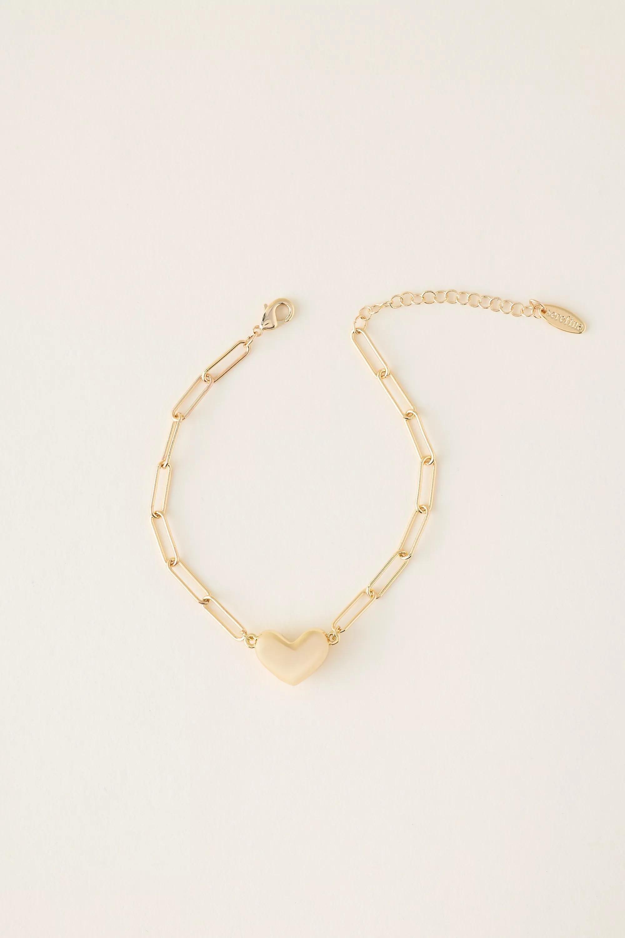 Puffy Heart Chain Bracelet, Gold, Gold, medium