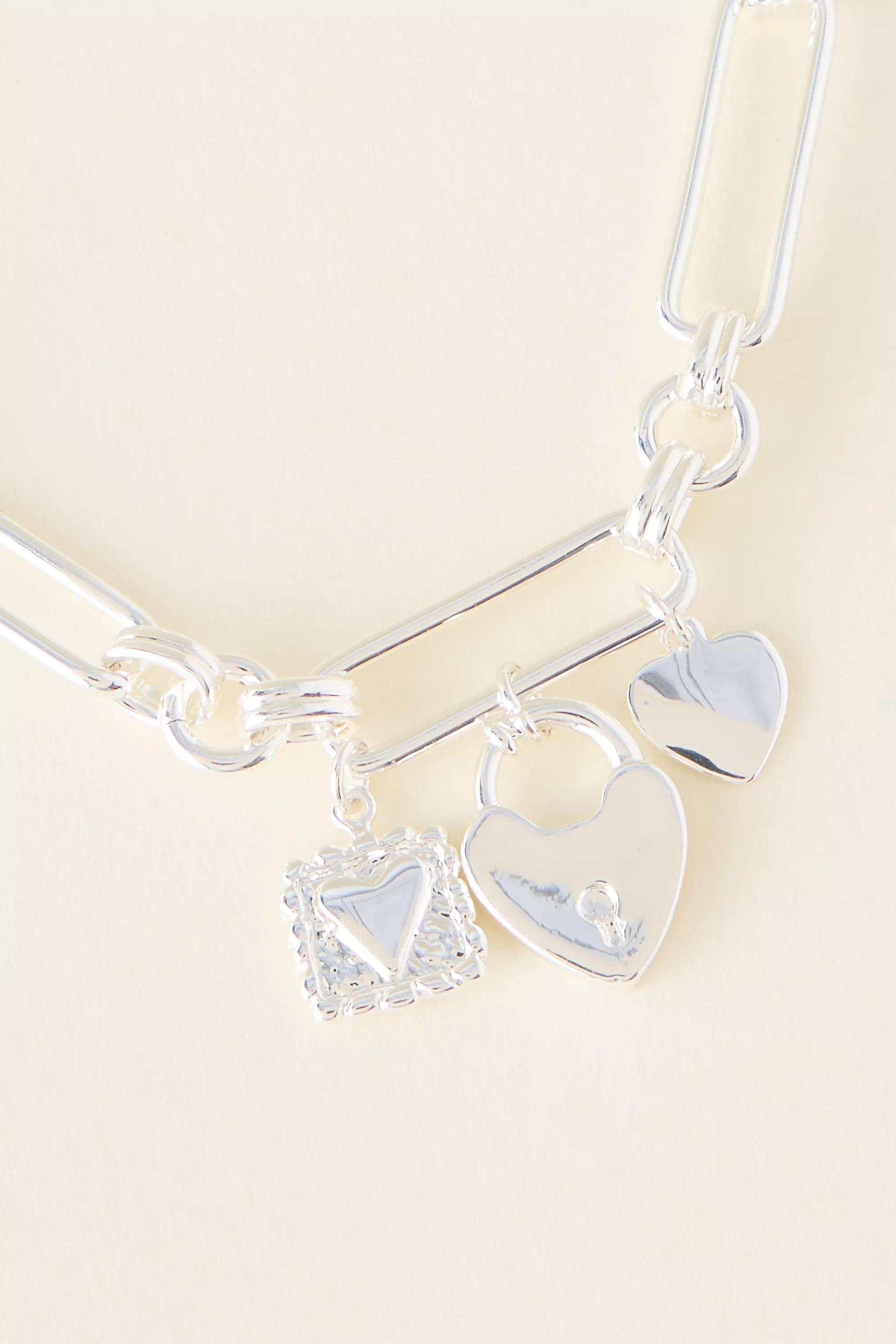 Heart Charm Bracelet, Silver, A501_0007, medium