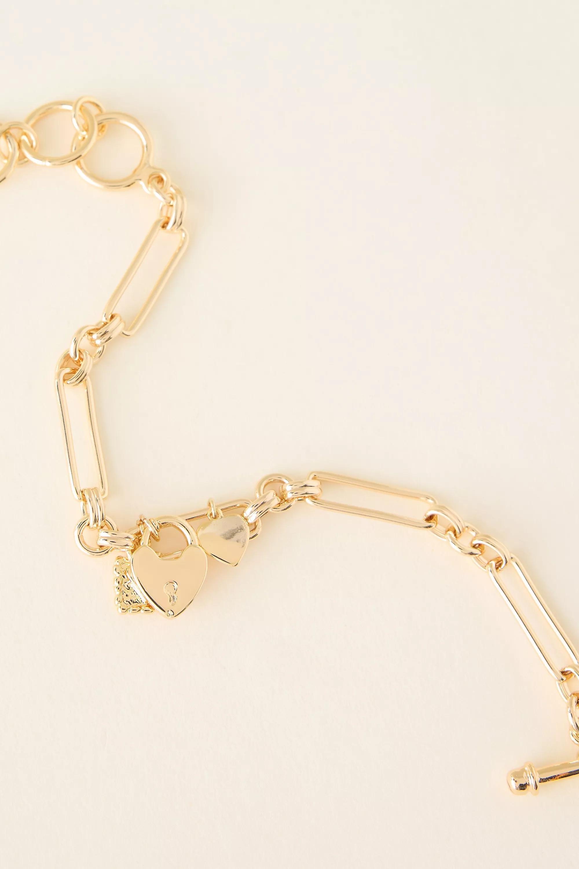 Heart Charm Bracelet, Gold, A501_0070, large image number 4