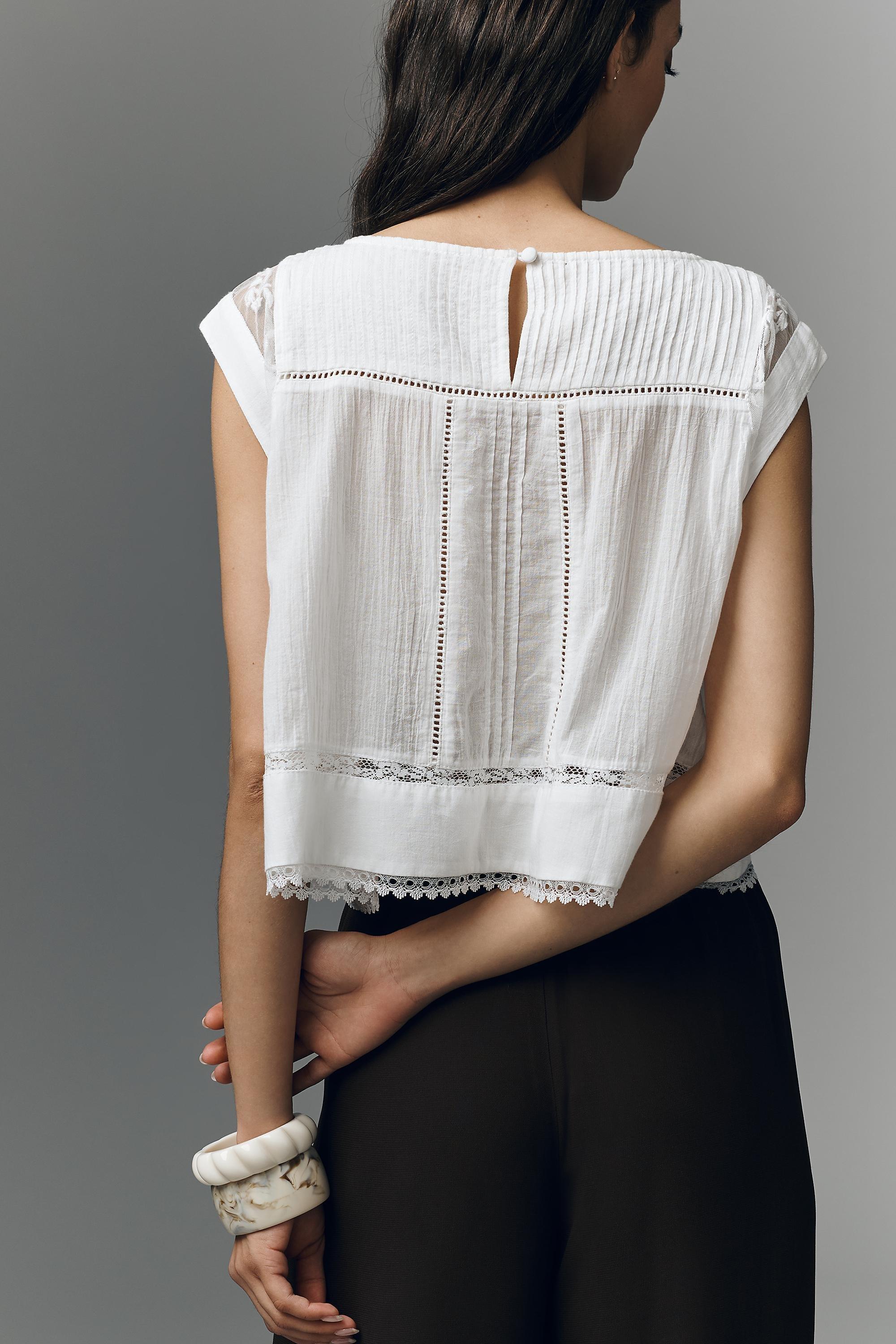 By Anthropologie Sleeveless Boxy Pintuck Top, White, A501_0010, large image number 1