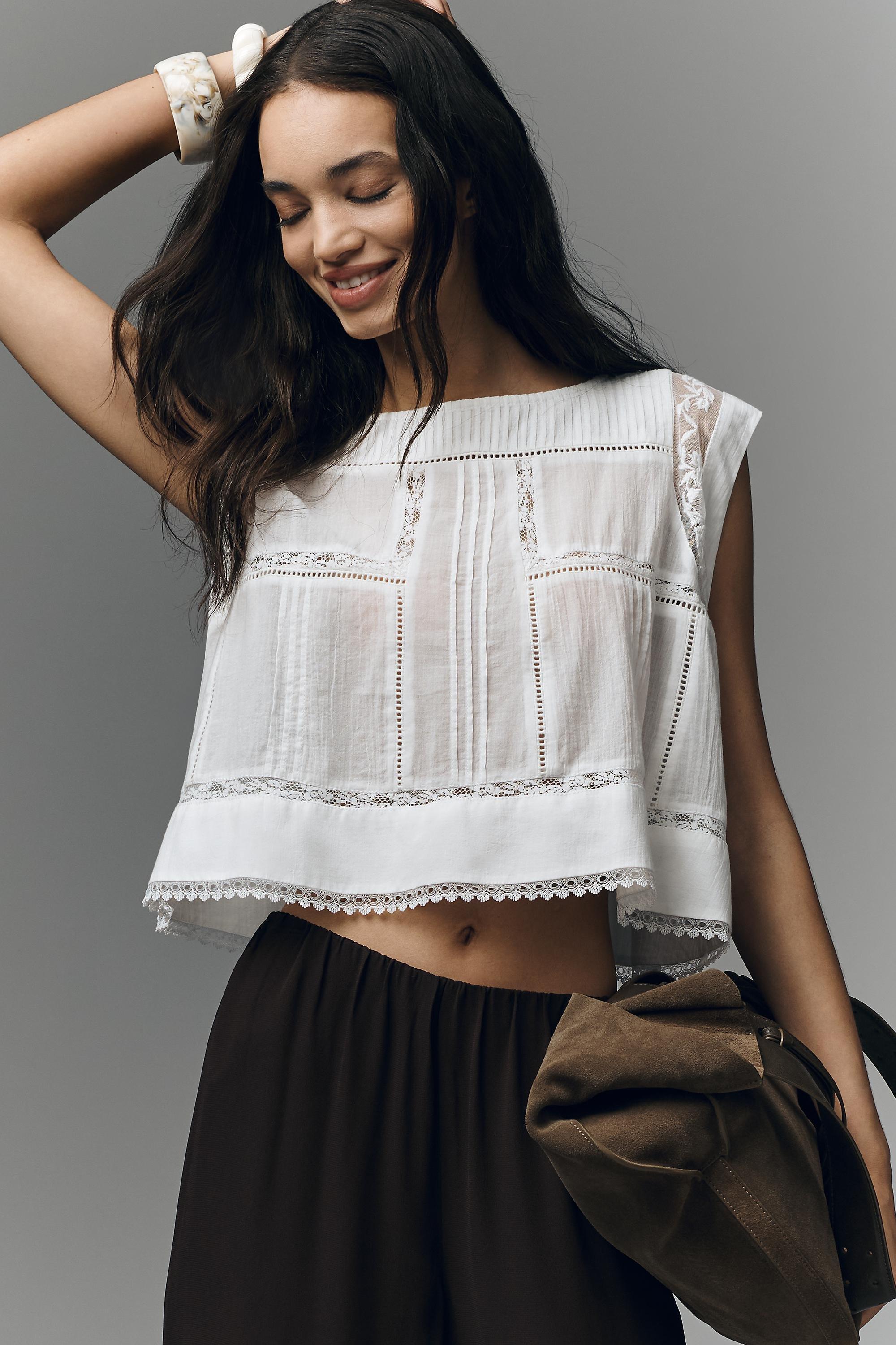 By Anthropologie Sleeveless Boxy Pintuck Top, White, A501_0010, large image number 2