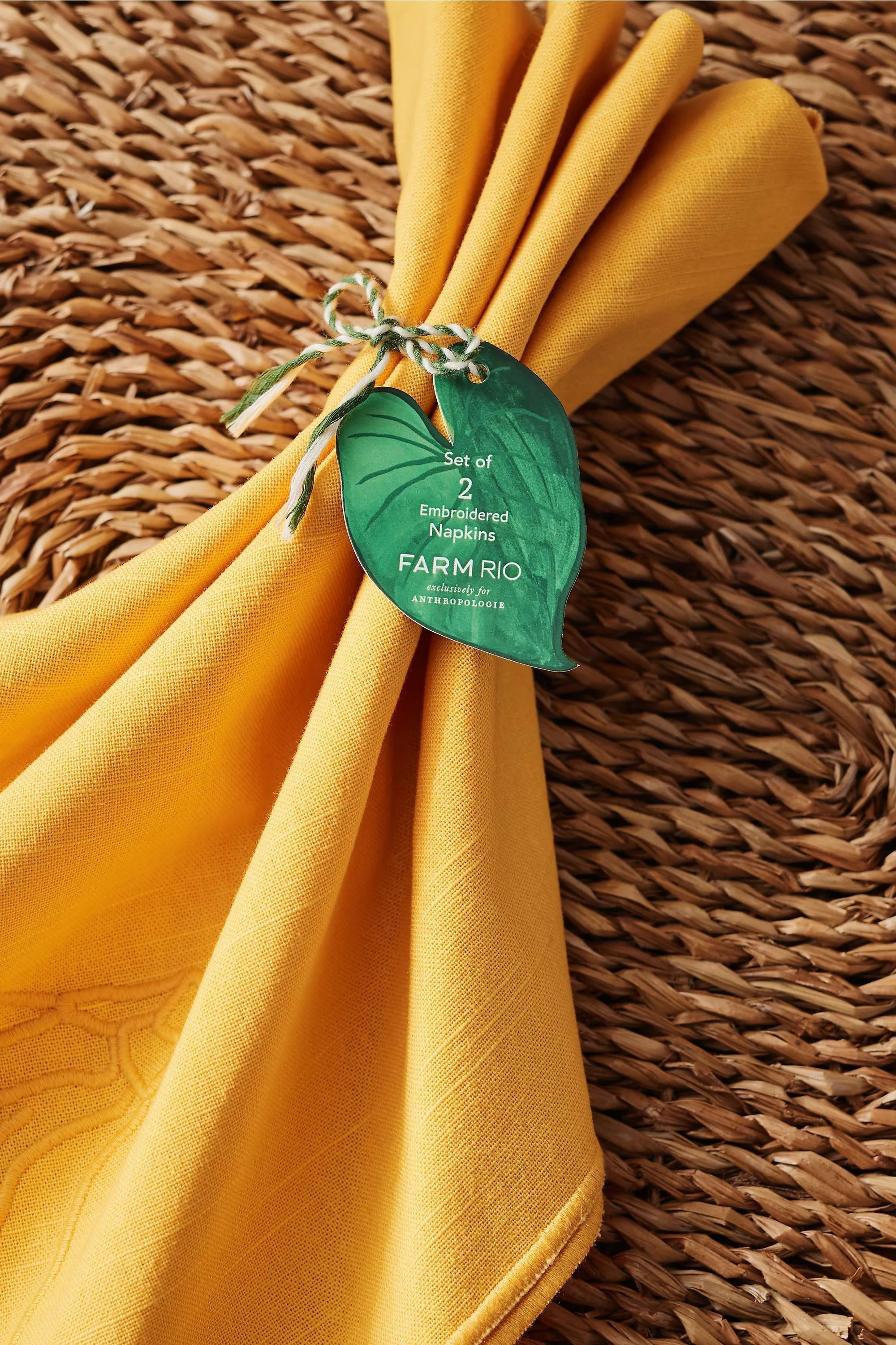 Farm Rio X Anthropologie Embroidered Napkin, Set Of 2, Yellow, Yellow, medium