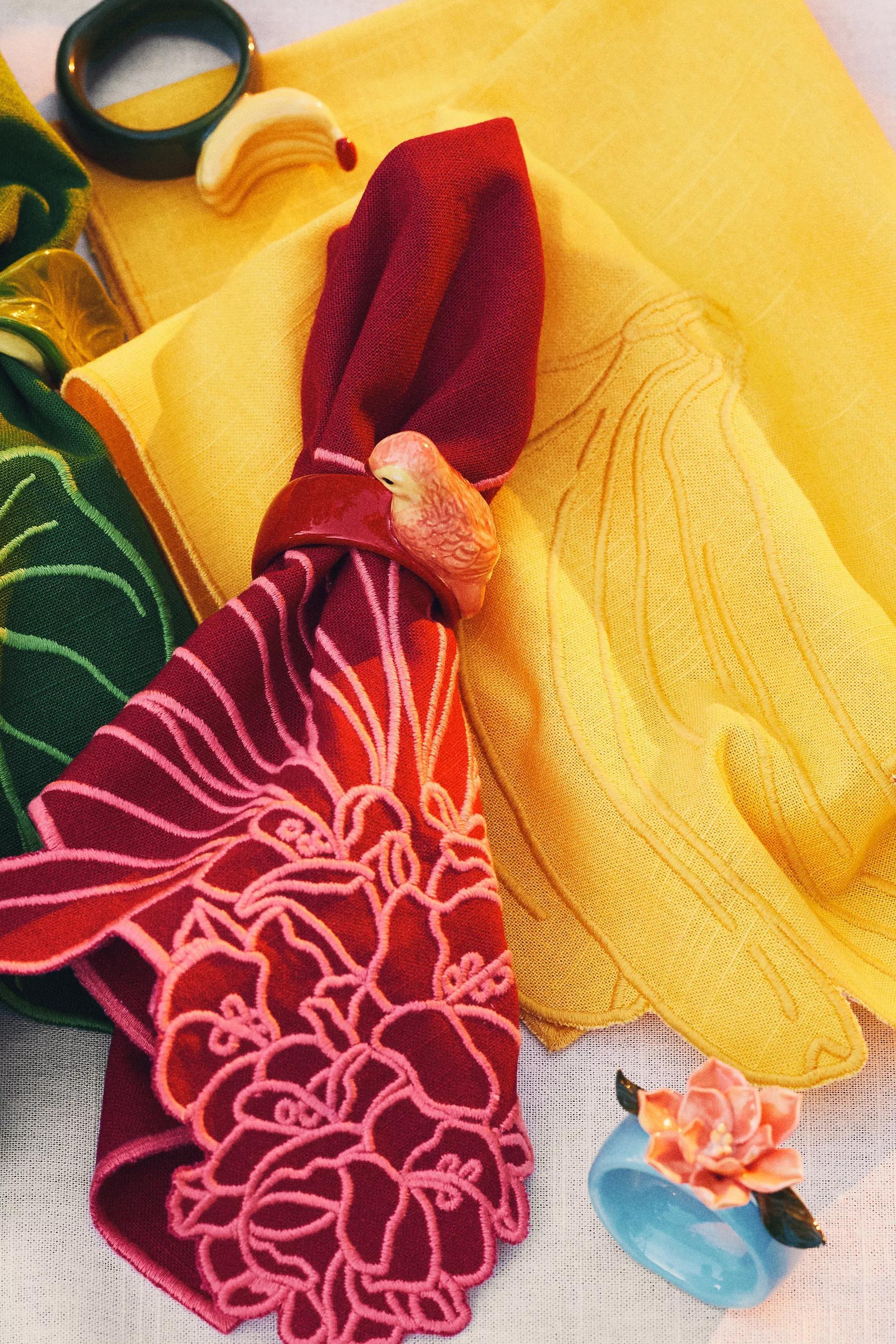 Farm Rio X Anthropologie Embroidered Napkin, Set Of 2, Yellow, Yellow, large image number 3