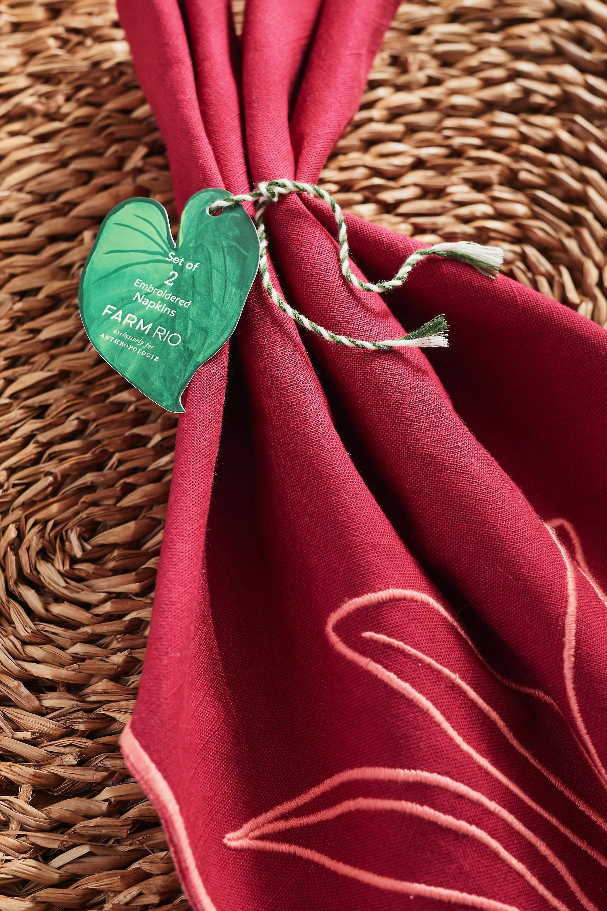 Farm Rio X Anthropologie Embroidered Napkin, Set Of 2, Red, Red, large image number 2