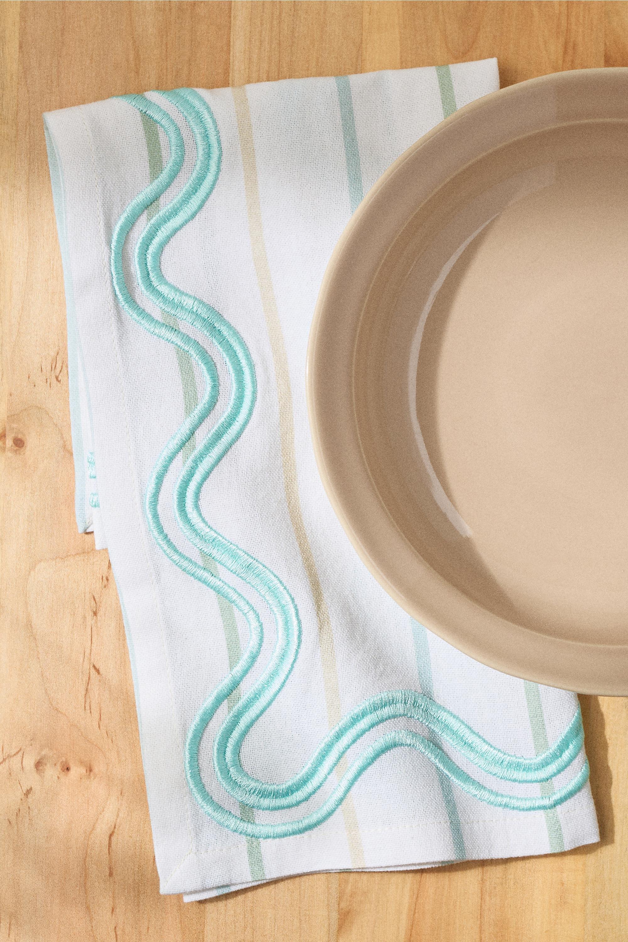 Madeline D Embroidered Napkins, Set Of 2, Green, A501_0102, large image number 0