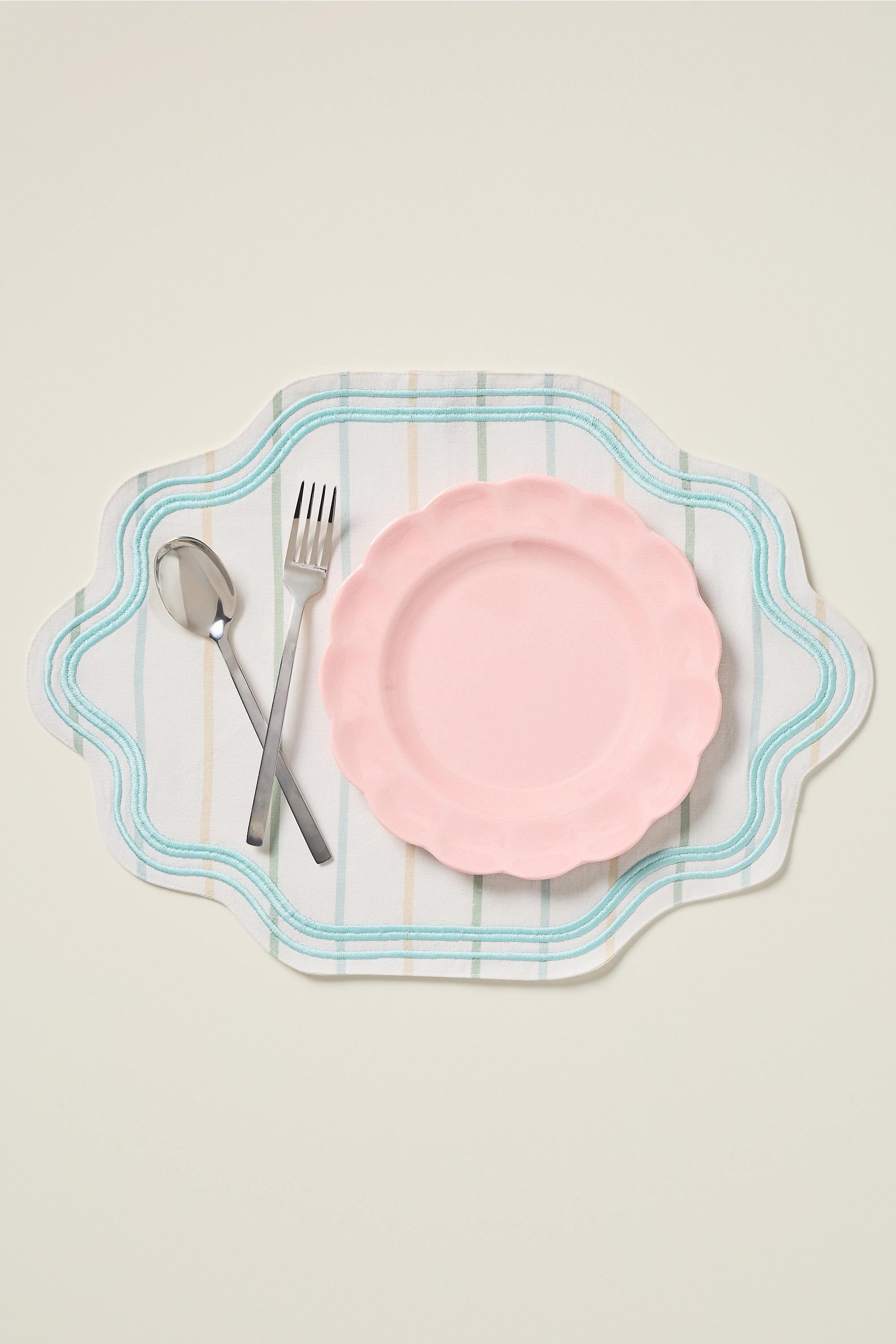 Madeline Embroidered D Placemat, Green, Green, large image number 0