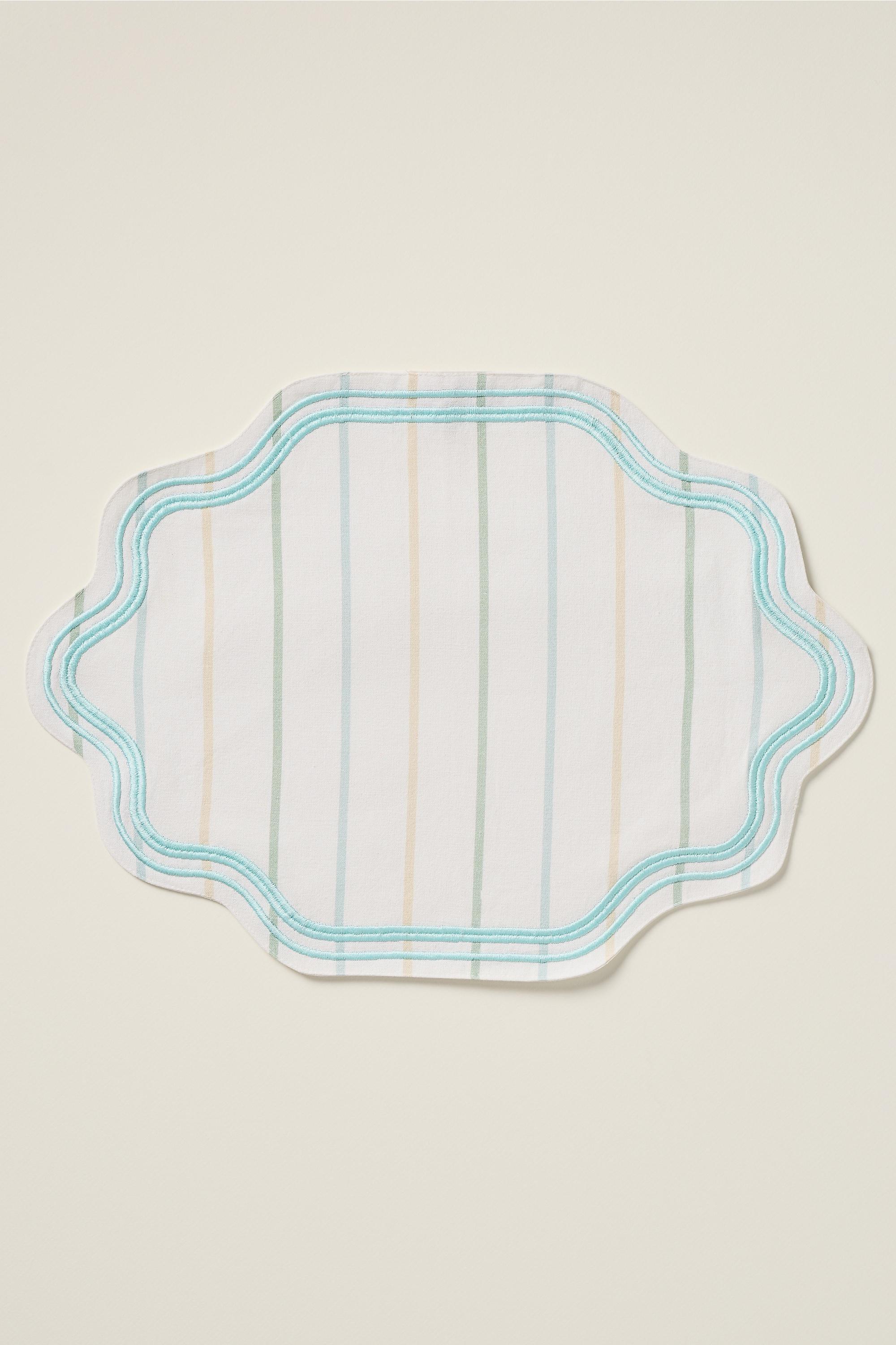 Madeline Embroidered D Placemat, Green, Green, large image number 2