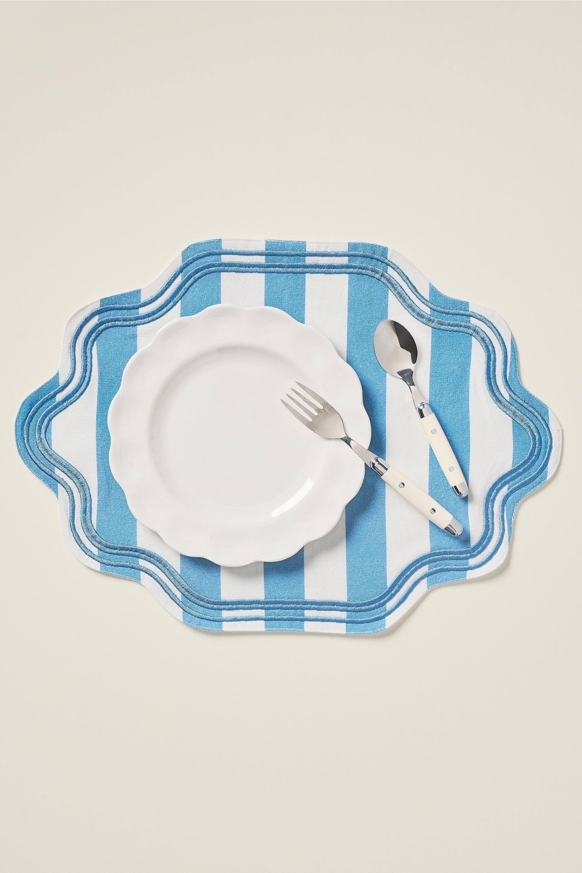 Madeline Embroidered D Placemat, Blue, Blue, large image number 0