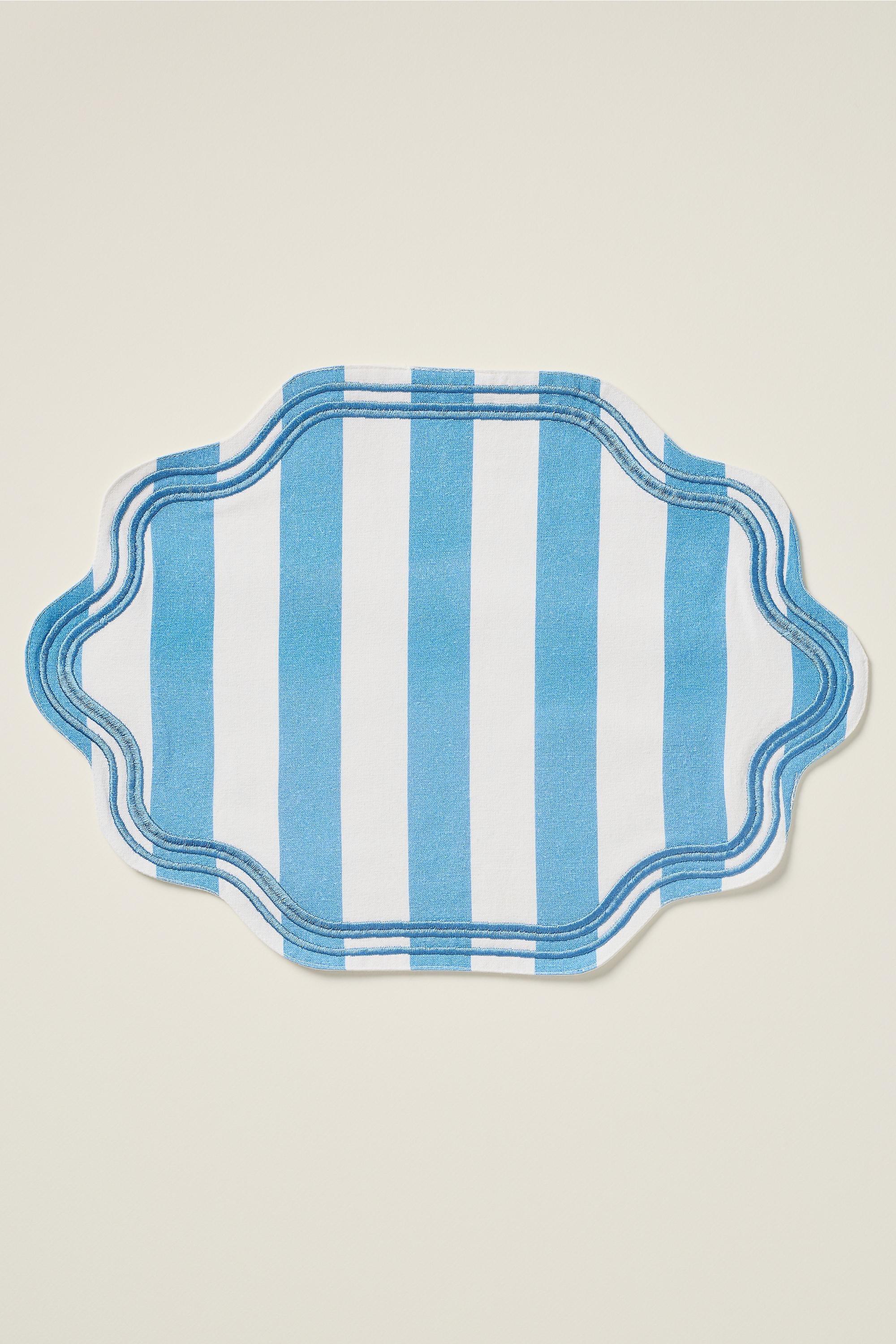 Madeline Embroidered D Placemat, Blue, Blue, large image number 2