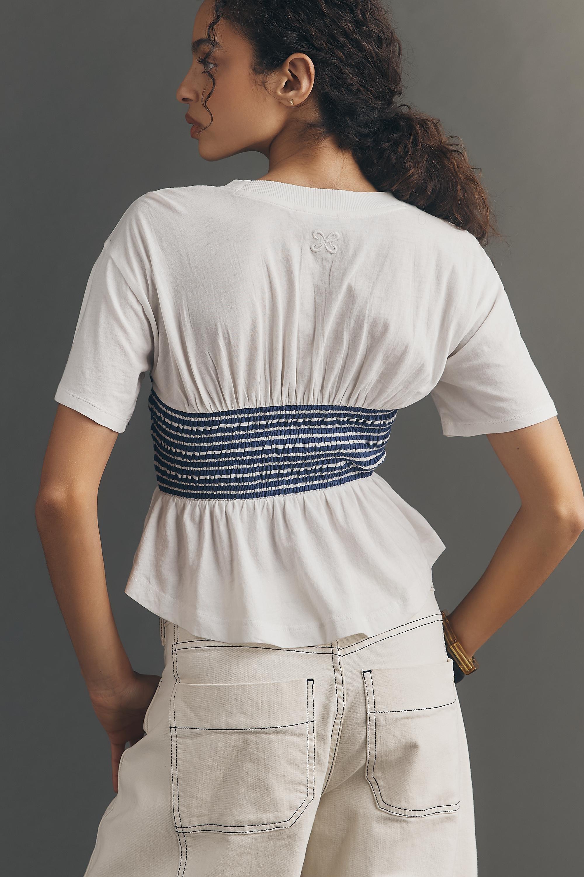 By Maeve Smocked Detail T-Shirt, White, A501_0542, large image number 5