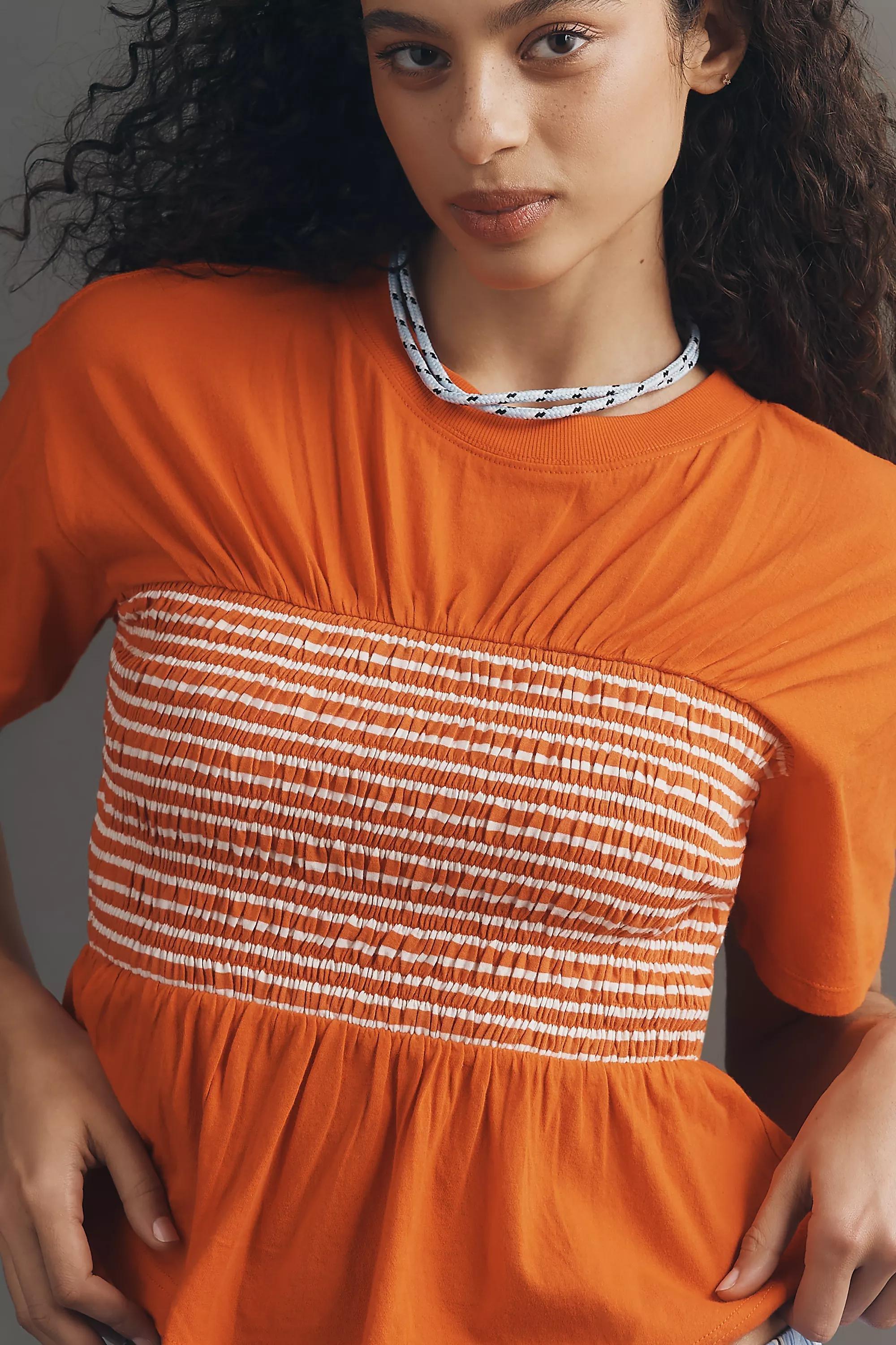 By Maeve Smocked Detail T-Shirt, Red Stripe, A501_0553, large image number 2