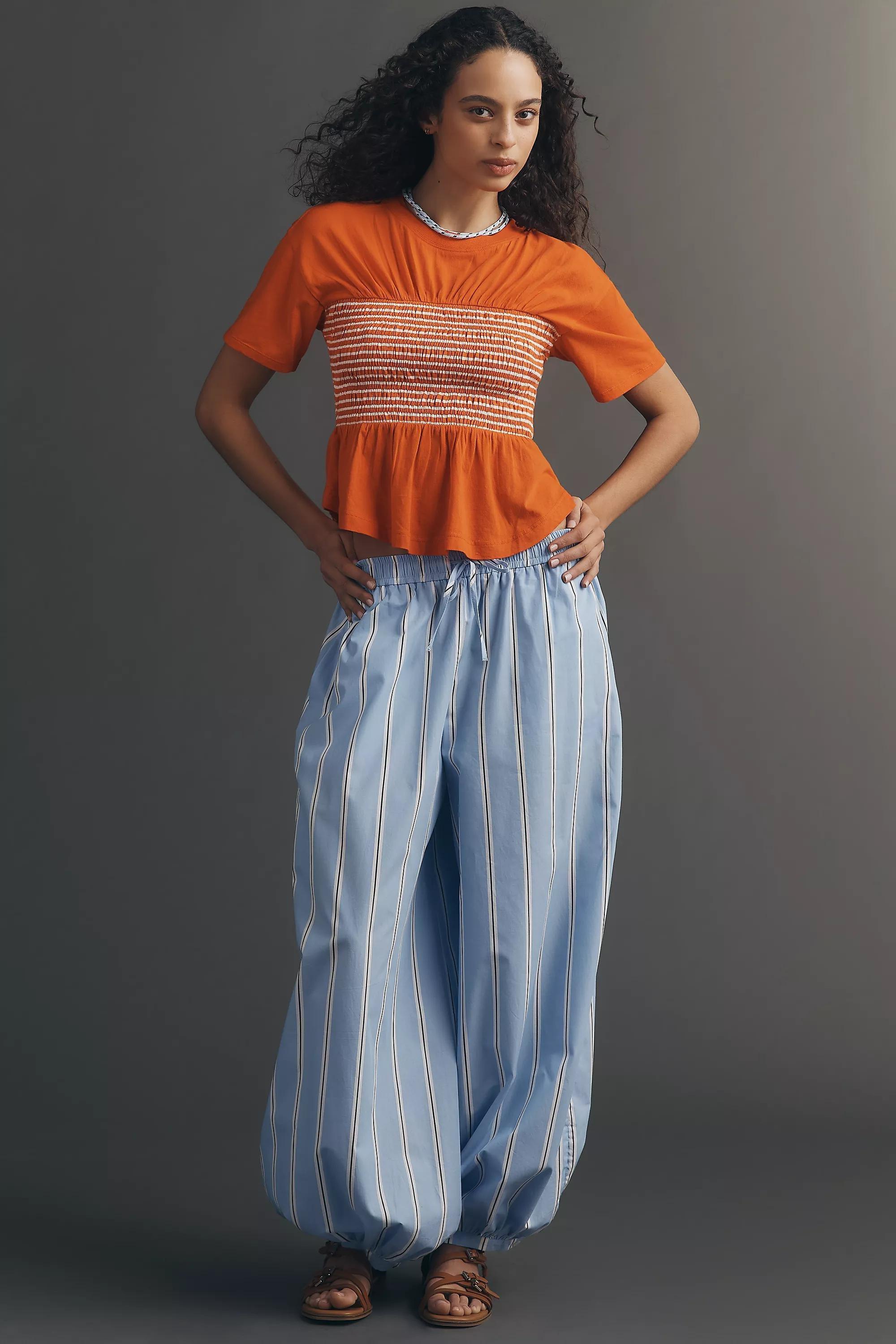 By Maeve Smocked Detail T-Shirt, Red Stripe, A501_0553, large image number 3