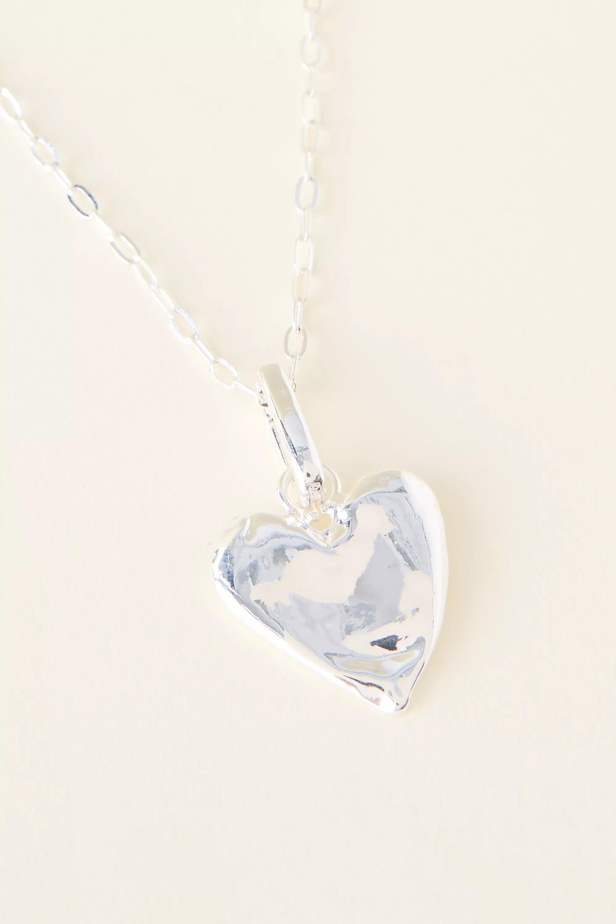 Long Heart Pendant Necklace, Silver, A501_0007, large image number 1