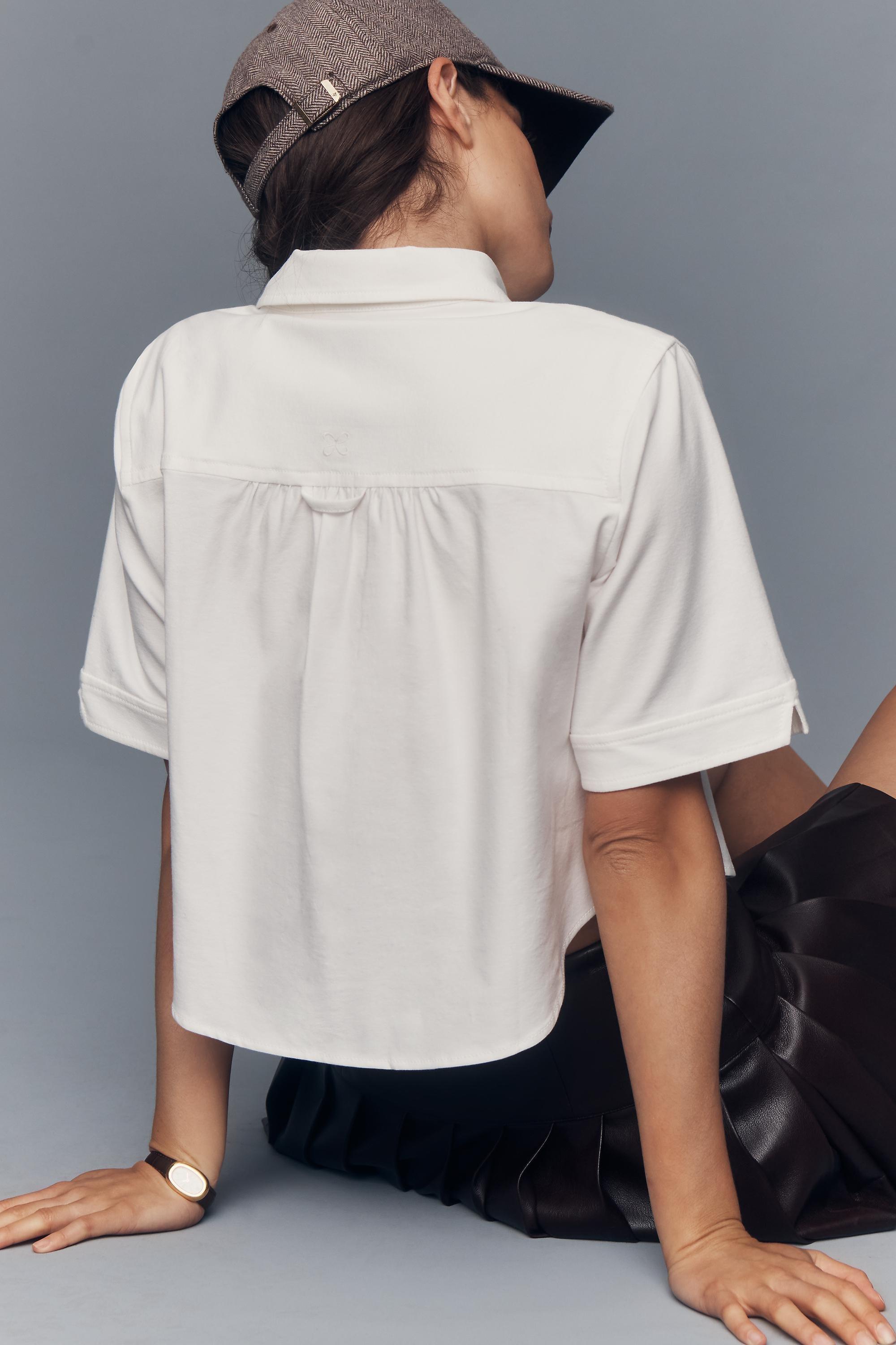 Merritt Short-Sleeve Cropped Button-Down Shirt By Maeve, White, White, large image number 2