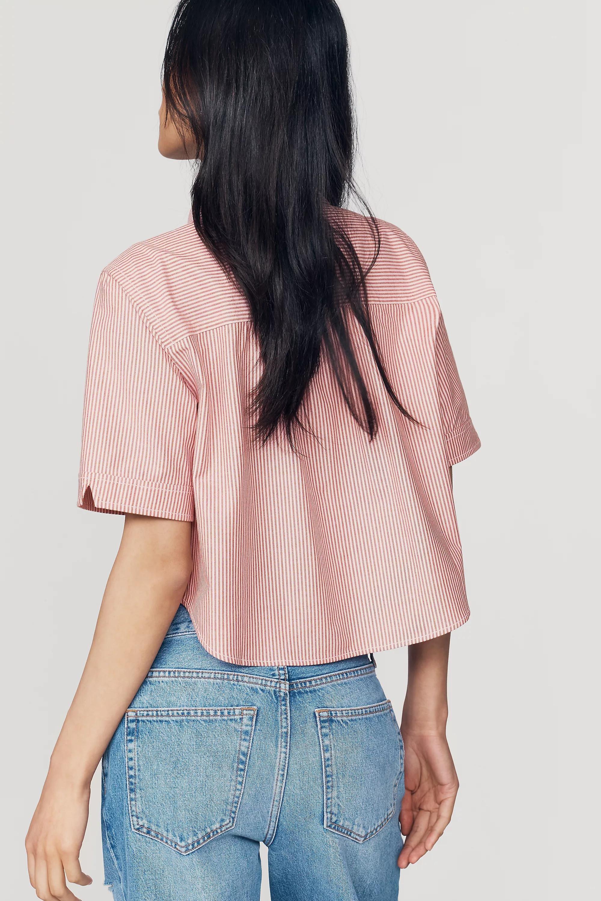 Merritt Short-Sleeve Cropped Buttondown Shirt by Maeve, Women, Pink, large image number 2