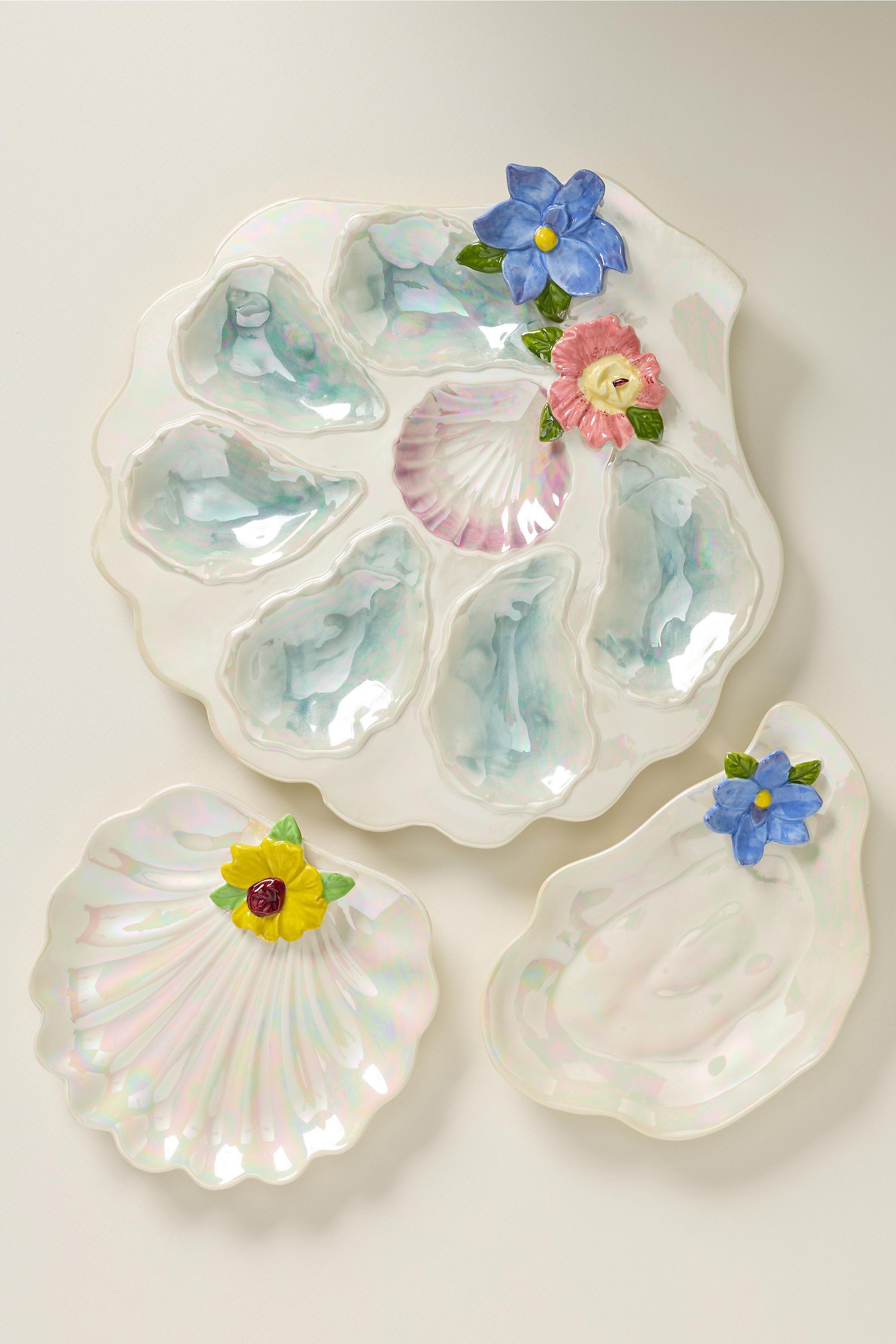 Sirena Stoneware Oyster Canape Plate, Blue, Blue, large image number 0