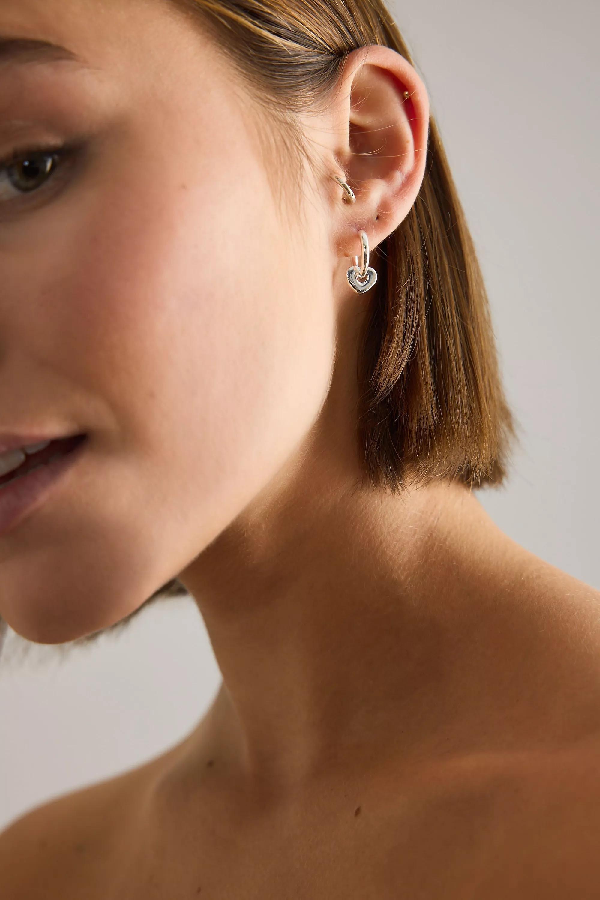 Heart Huggie Hoop Earrings, Silver, Silver, medium