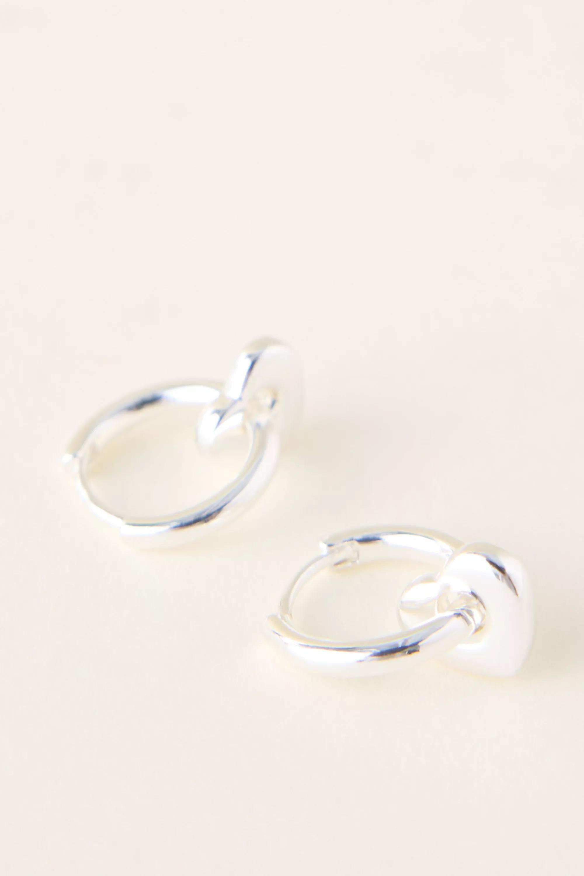 Heart Huggie Hoop Earrings, Silver, Silver, large image number 3
