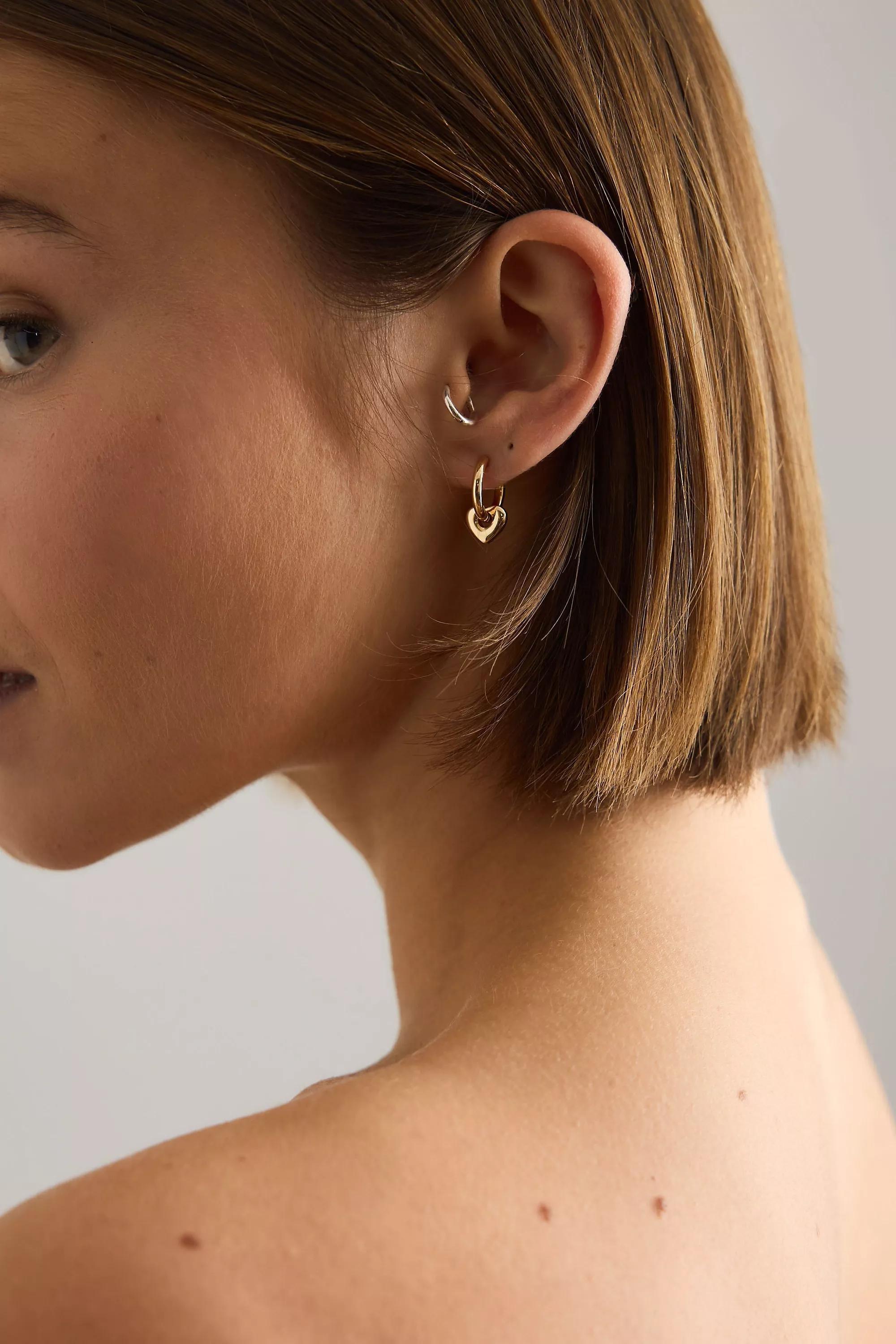 Heart Huggie Hoop Earrings, Gold, A501_0070, large image number 0