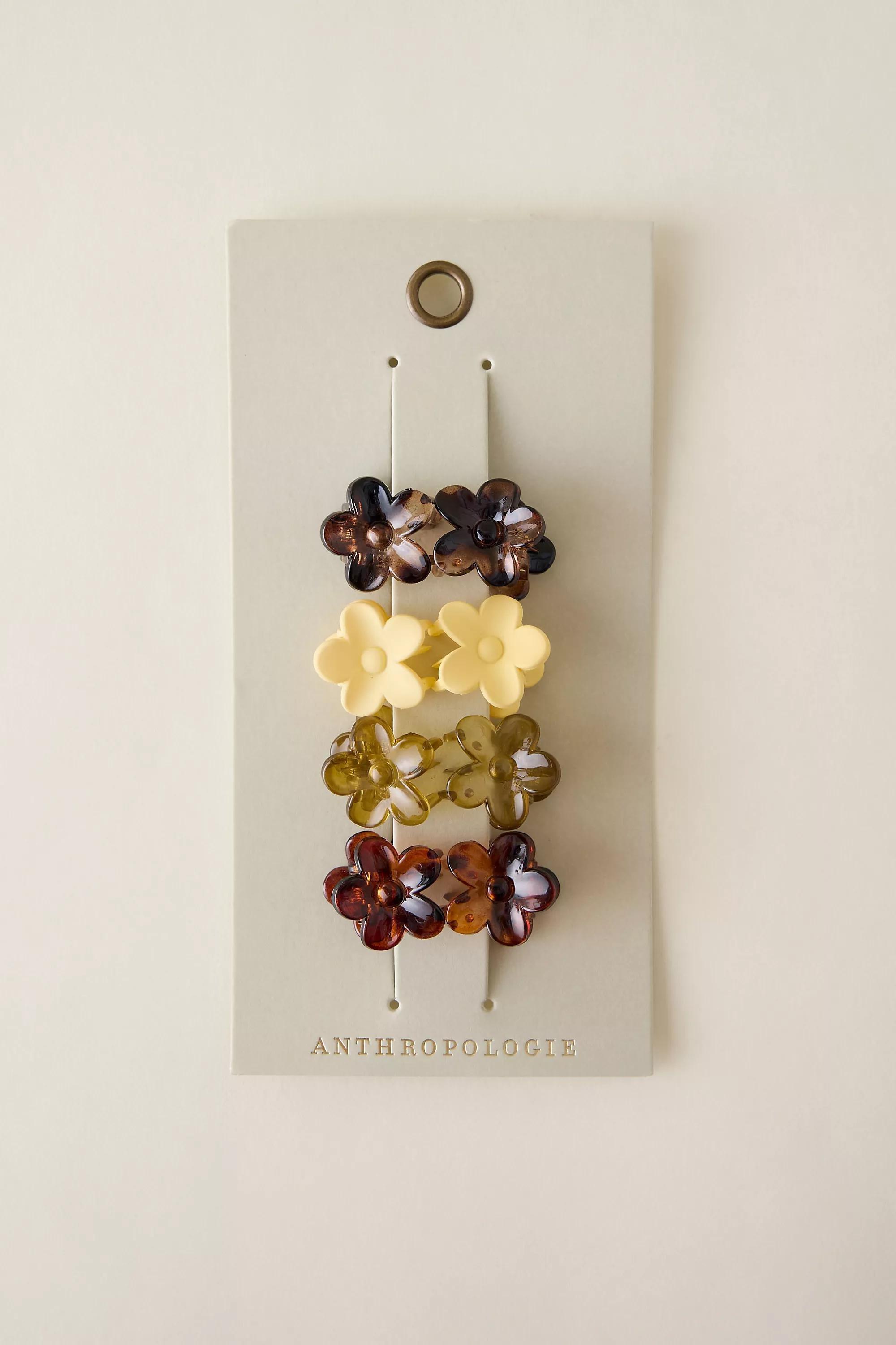 Brown Pattern Mini Flower Hair Claw Clips, Set Of 8, A501_0029, large image number 0