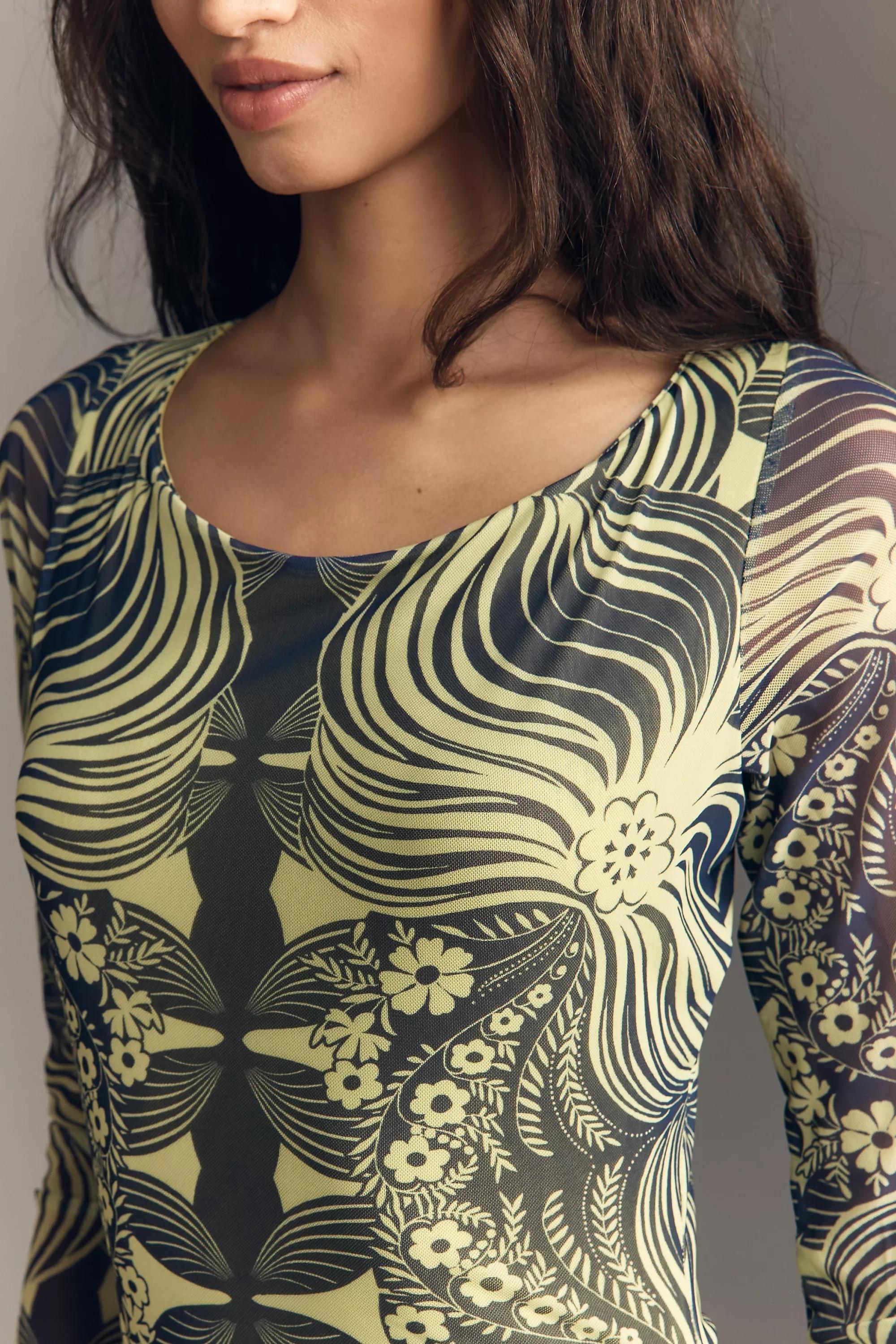 By Anthropologie Long-Sleeve Open-Back Mesh Maxi Dress, Green, A501_0237, large image number 1